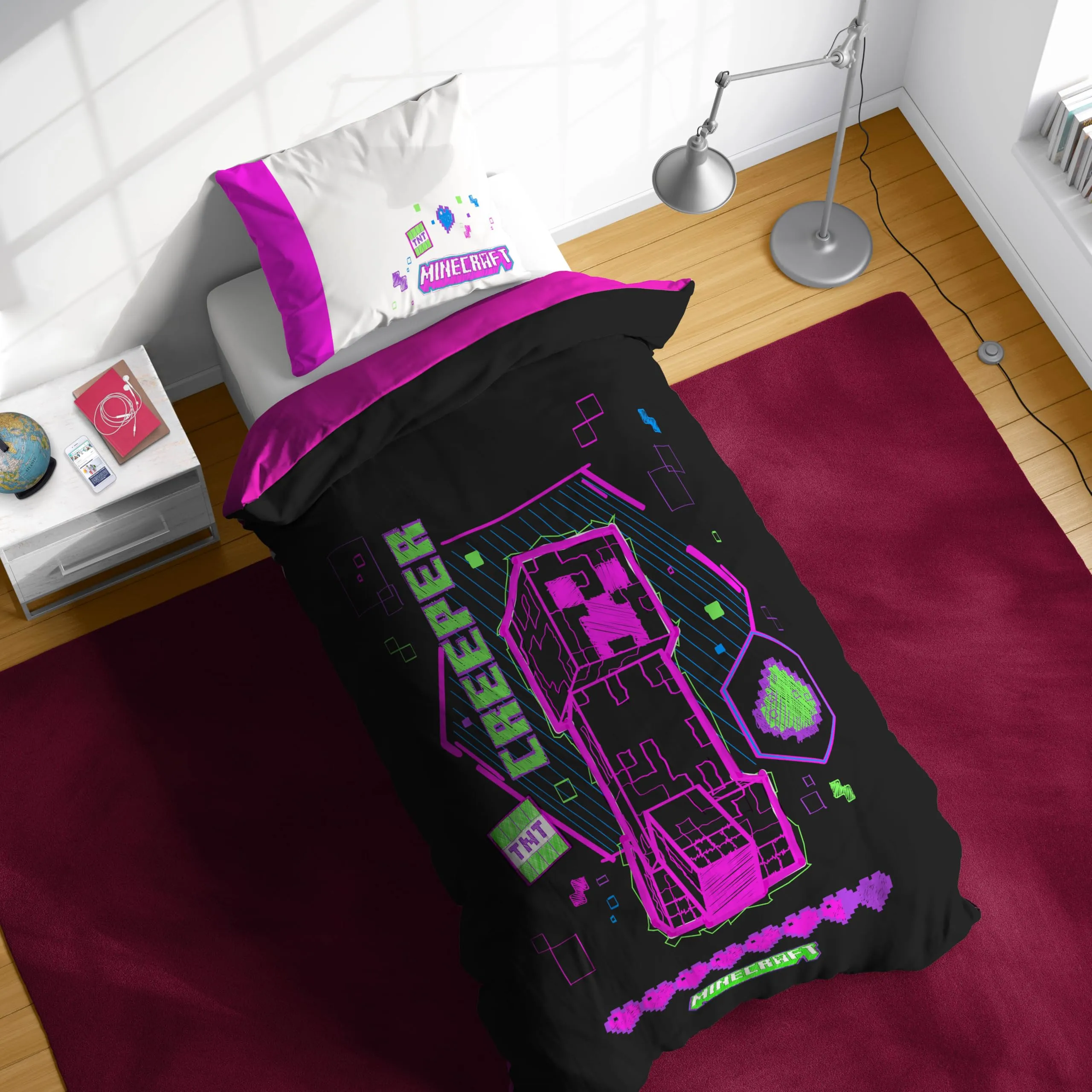 Jay Franco Minecraft Neon Creeper Set Copripiumino Singolo 100% Cotone con Federa 50x70 cm - immagine 6