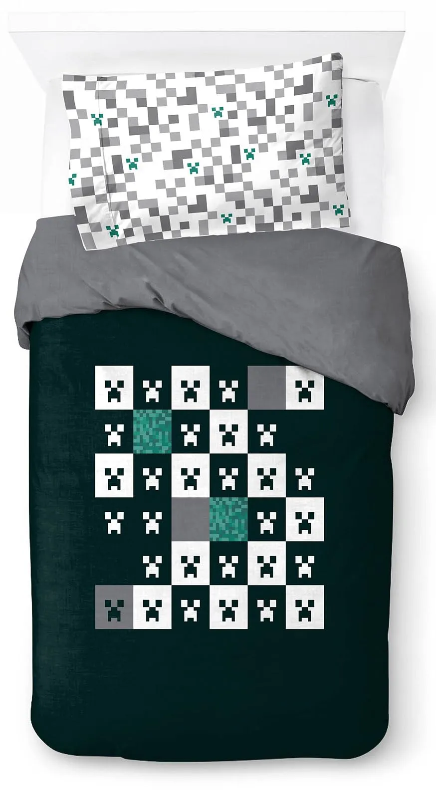Jay Franco Set Copripiumino Singolo Minecraft Creeper a Scacchi 100% Cotone con Copricuscino 50 x 70 cm - immagine 1