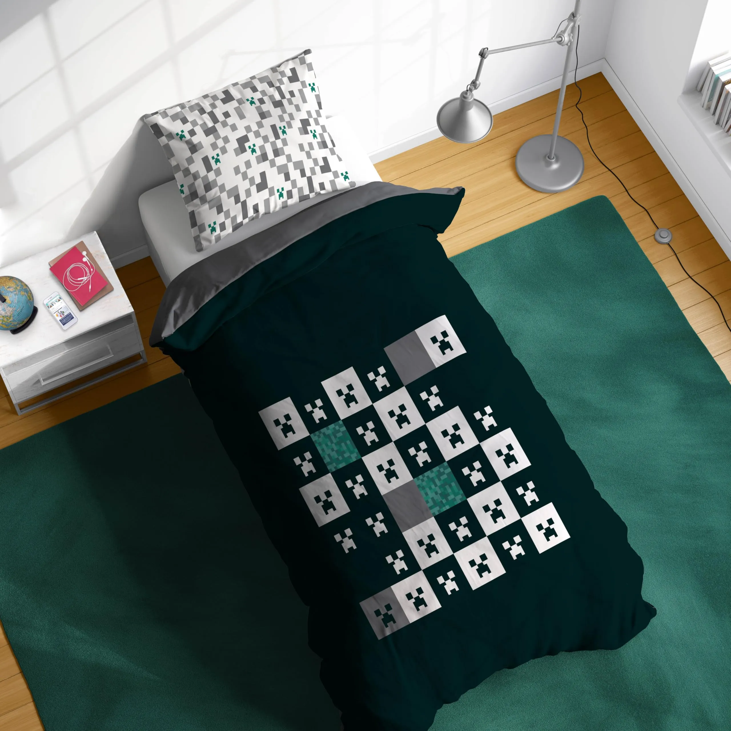 Jay Franco Set Copripiumino Singolo Minecraft Creeper a Scacchi 100% Cotone con Copricuscino 50 x 70 cm - immagine 6