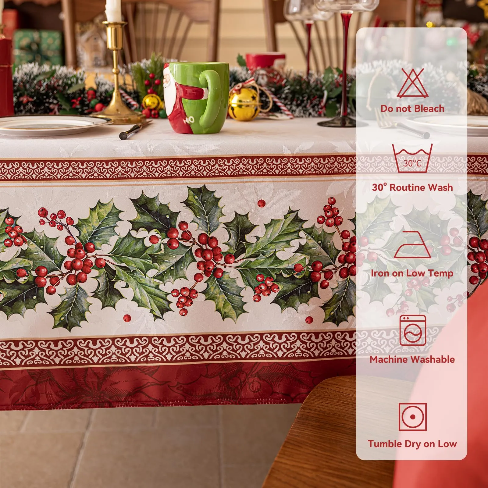 Softalker Tovaglia Rettangolare in Jacquard con Motivo Agrifoglio, Impermeabile, 152,4 x 213,4 cm - immagine 5