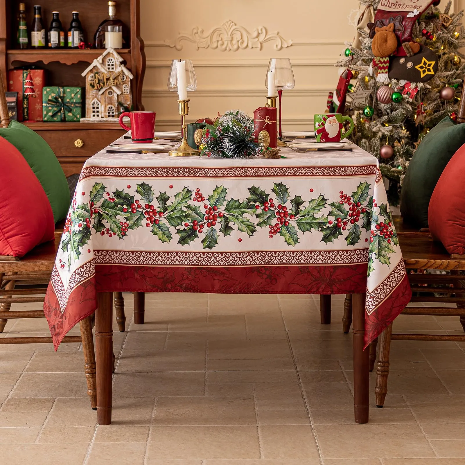 Softalker Tovaglia Rettangolare in Tessuto Jacquard con Agrifoglio, Impermeabile, 152 x 305 cm - immagine 6