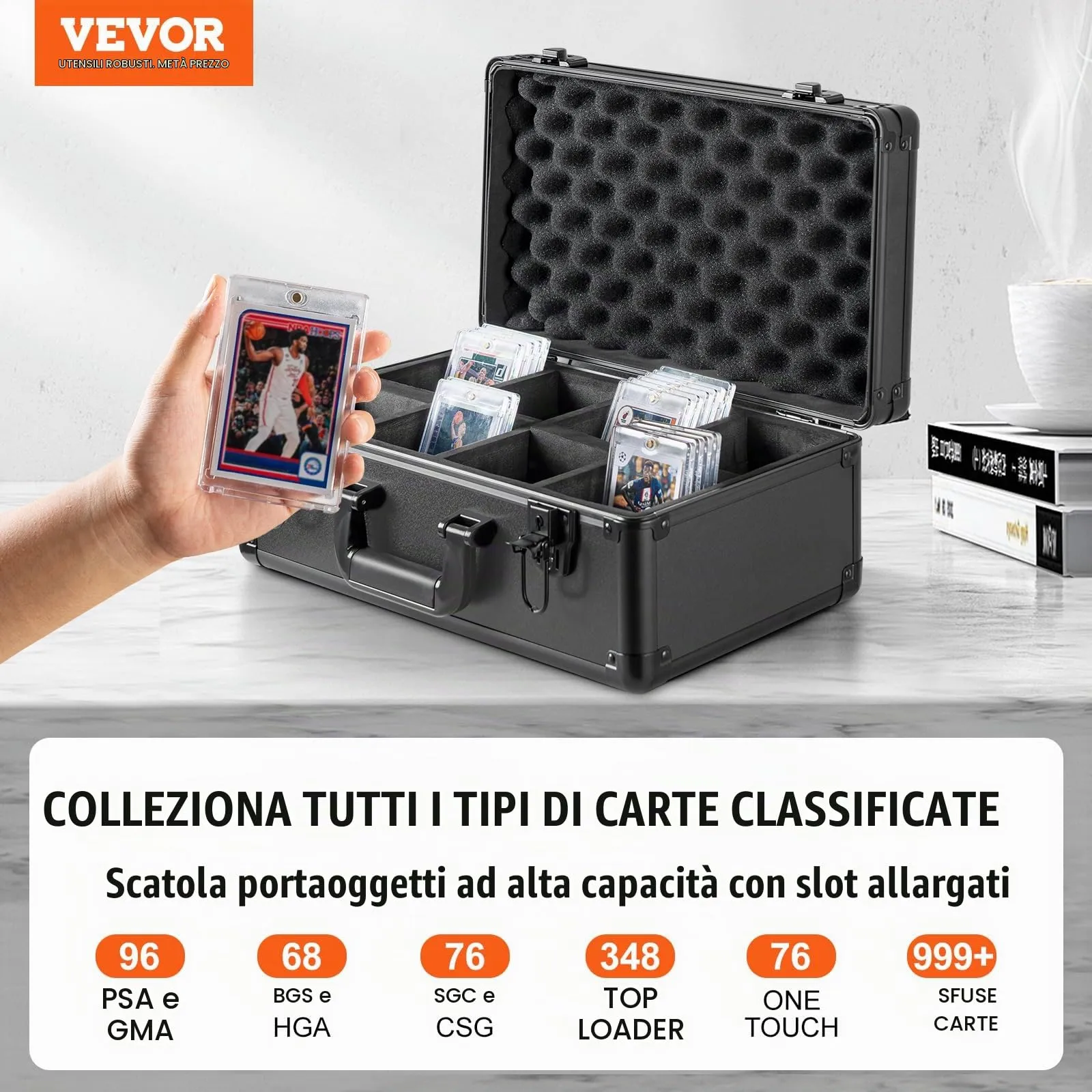 VEVOR Scatola Porta Carte Classificate, 4 Fessure, Custodia con Chiusura Codificata per PSA, BGS e Top Loaders - immagine 2