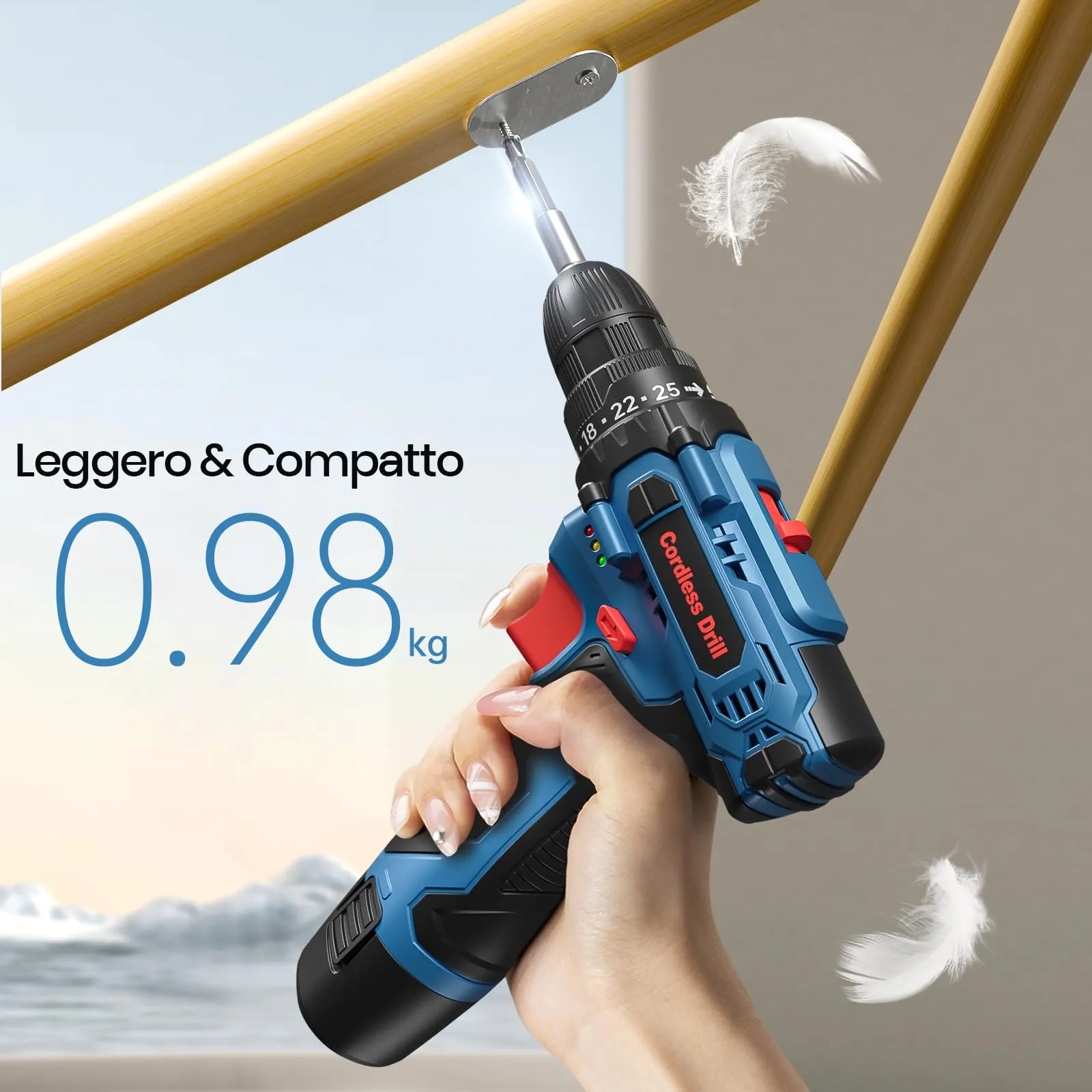FAHEFANA Trapano Avvitatore a Batteria 12V, 25Nm, 2 Velocità, 25+1 Impostazioni Coppia, Batterie 2.0Ah, 24 Accessori e Valigia, Mandrino 10mm - immagine 2