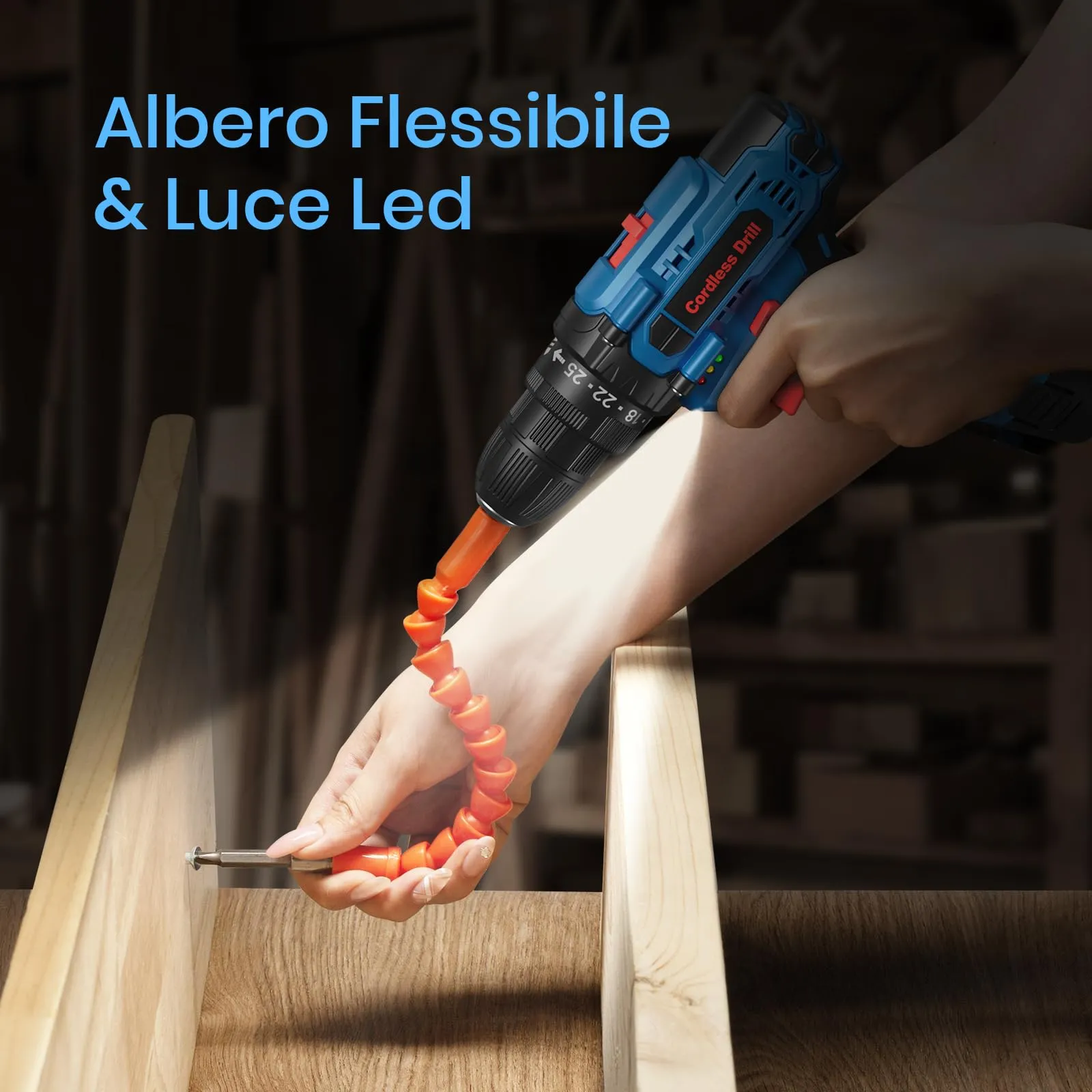 FAHEFANA Trapano Avvitatore a Batteria 12V, 25Nm, 2 Velocità, 25+1 Impostazioni Coppia, Batterie 2.0Ah, 24 Accessori e Valigia, Mandrino 10mm - immagine 6