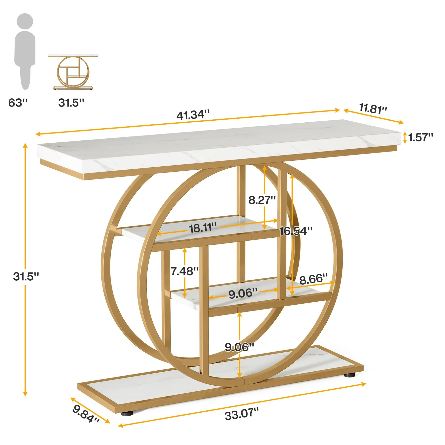 Tribesigns Tavolo consolle industriale a 4 livelli con base circolare, 104,1 cm - immagine 2