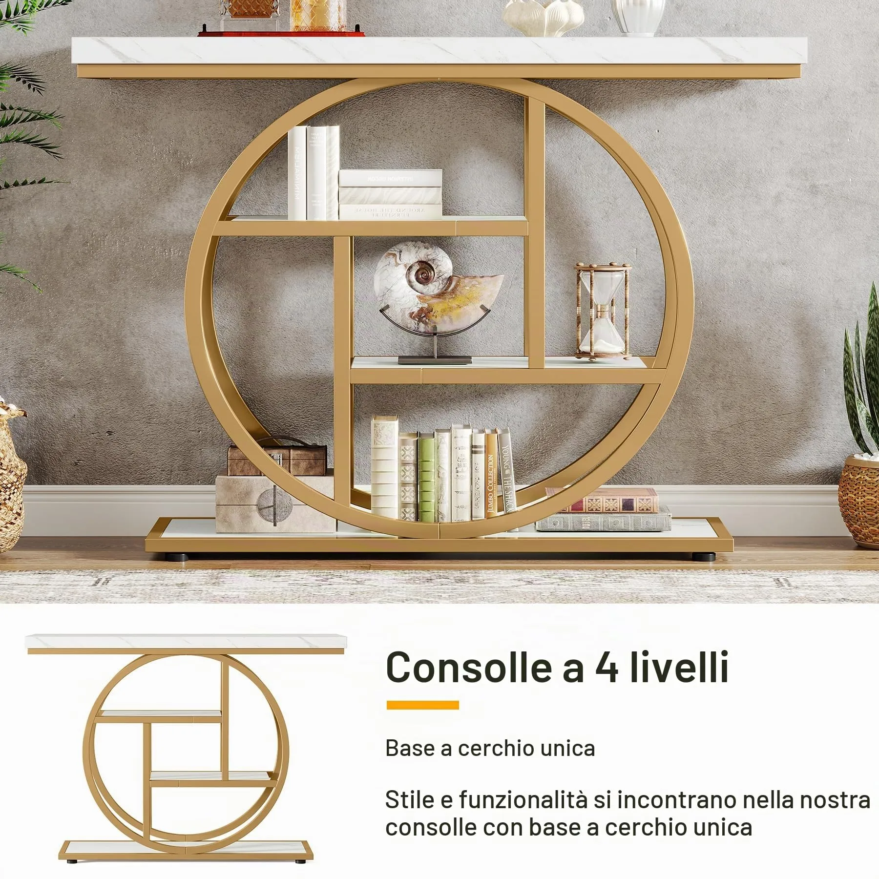 Tribesigns Tavolo consolle industriale a 4 livelli con base circolare, 104,1 cm - immagine 7