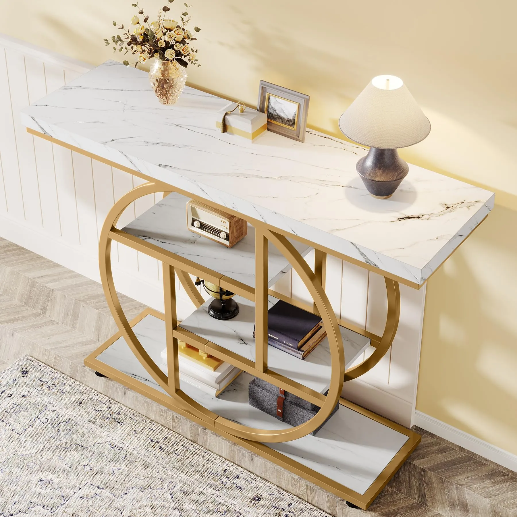 Tribesigns Tavolo consolle industriale a 4 livelli con base circolare, 104,1 cm - immagine 9