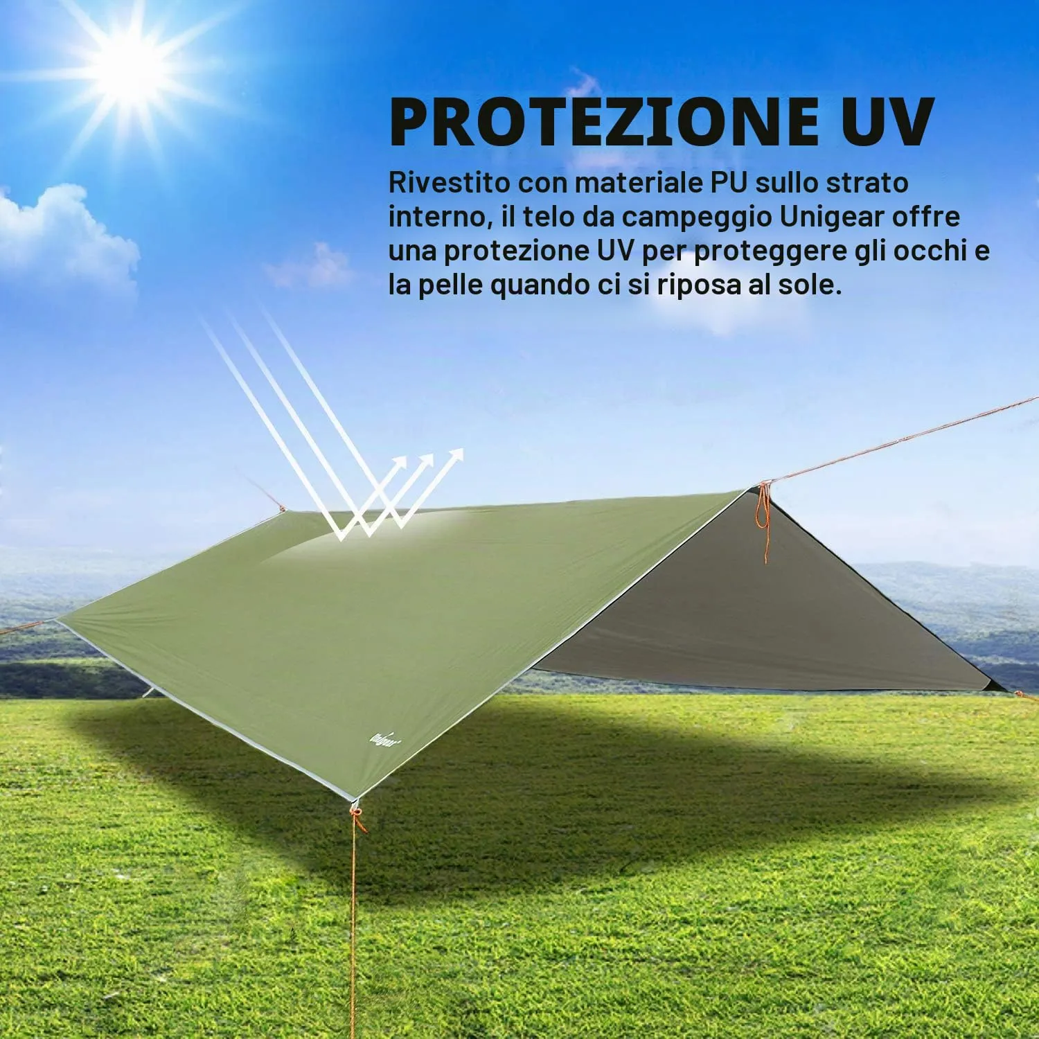 Unigear Tarp Campeggio Impermeabile 4.4x4.4m - immagine 5