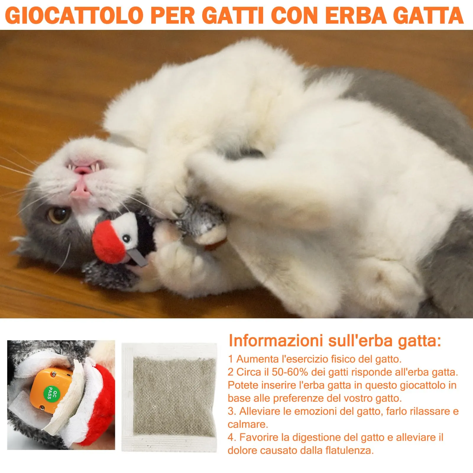 Nepfaivy Giocattolo Interattivo per Gatti a Forma di Picchio, Ricaricabile con Erba Gatta - immagine 2