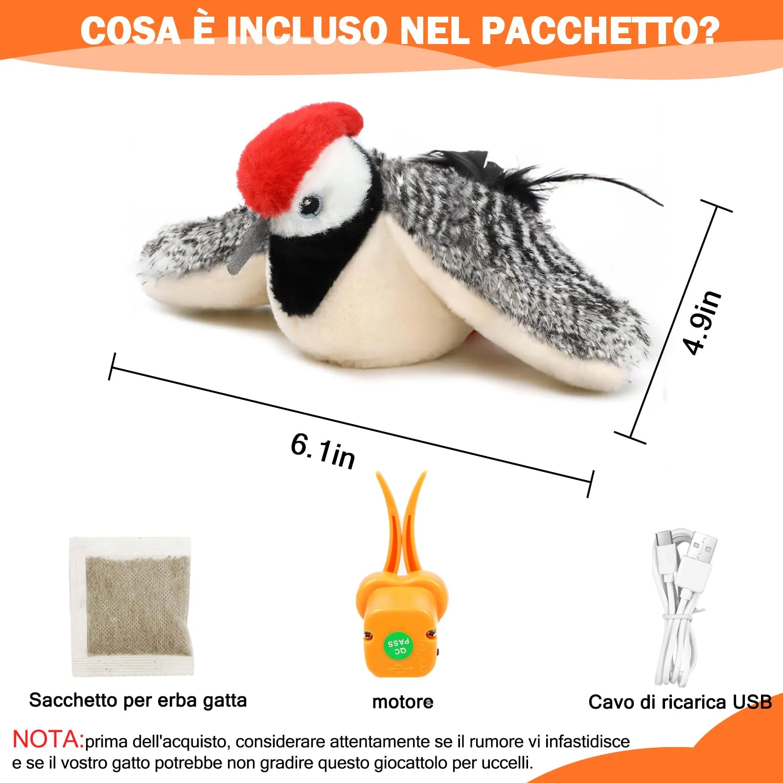 Nepfaivy Giocattolo Interattivo per Gatti a Forma di Picchio, Ricaricabile con Erba Gatta - immagine 6