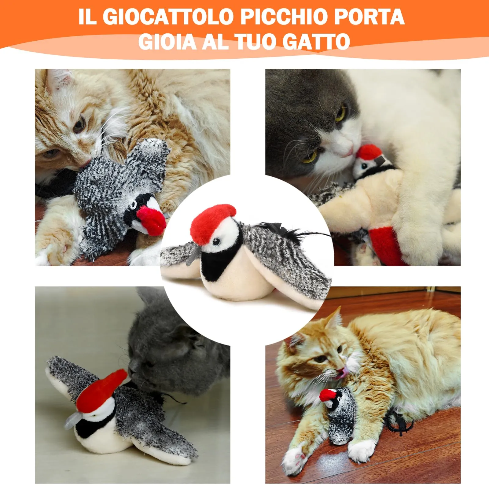 Nepfaivy Giocattolo Interattivo per Gatti a Forma di Picchio, Ricaricabile con Erba Gatta - immagine 7