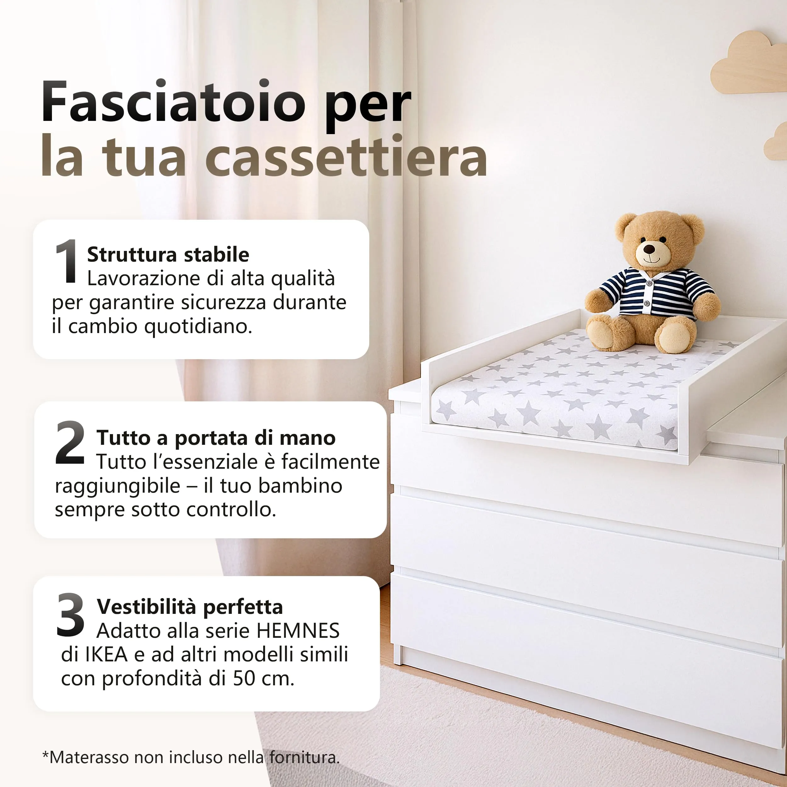 regalik Fasciatoio per IKEA Hemnes, per Cassettiera da 50 cm, Rovere - immagine 3