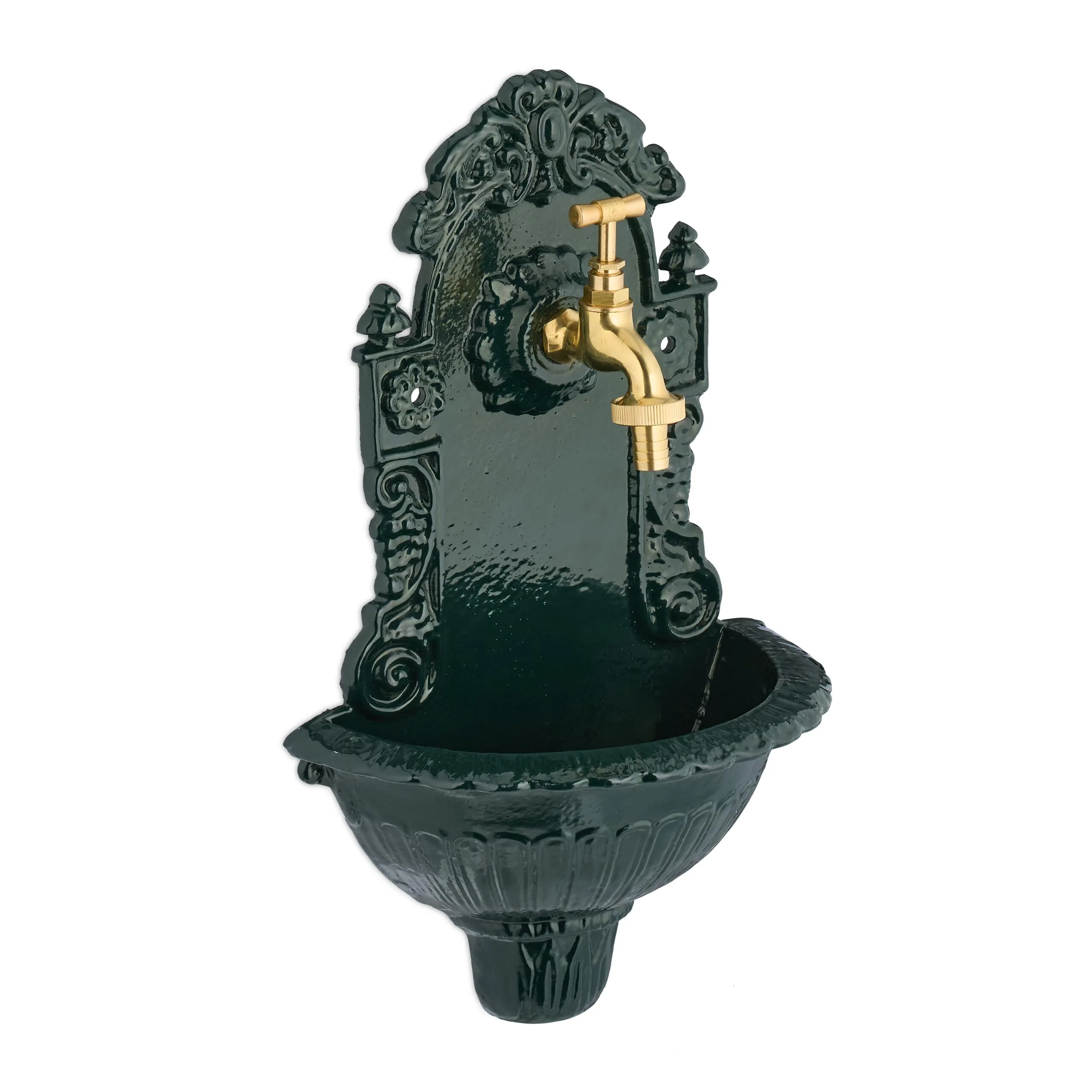 Relaxdays Fontana a Muro da Esterno in Alluminio, Verde Oro, 40 x 24,5 x 15 cm - immagine 1