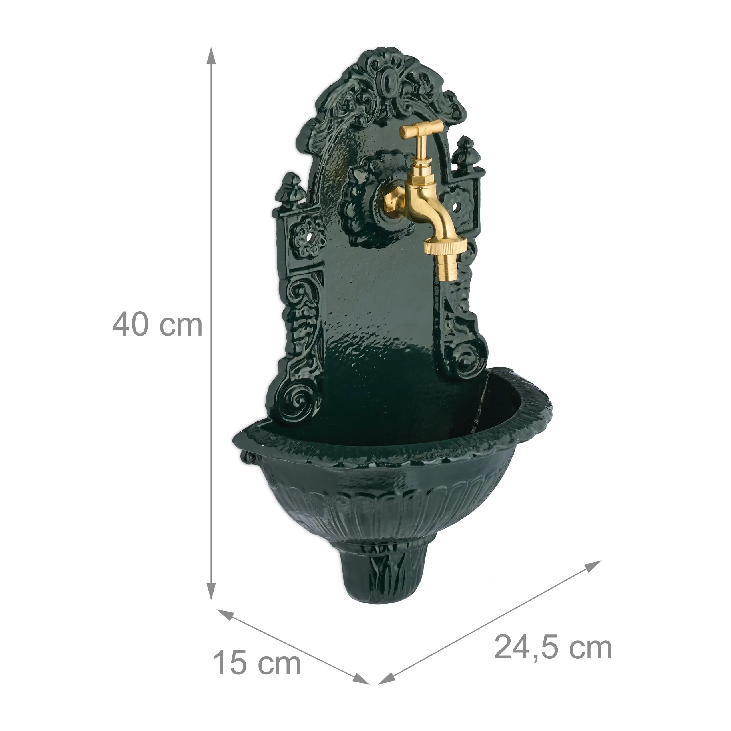 Relaxdays Fontana a Muro da Esterno in Alluminio, Verde Oro, 40 x 24,5 x 15 cm - immagine 4