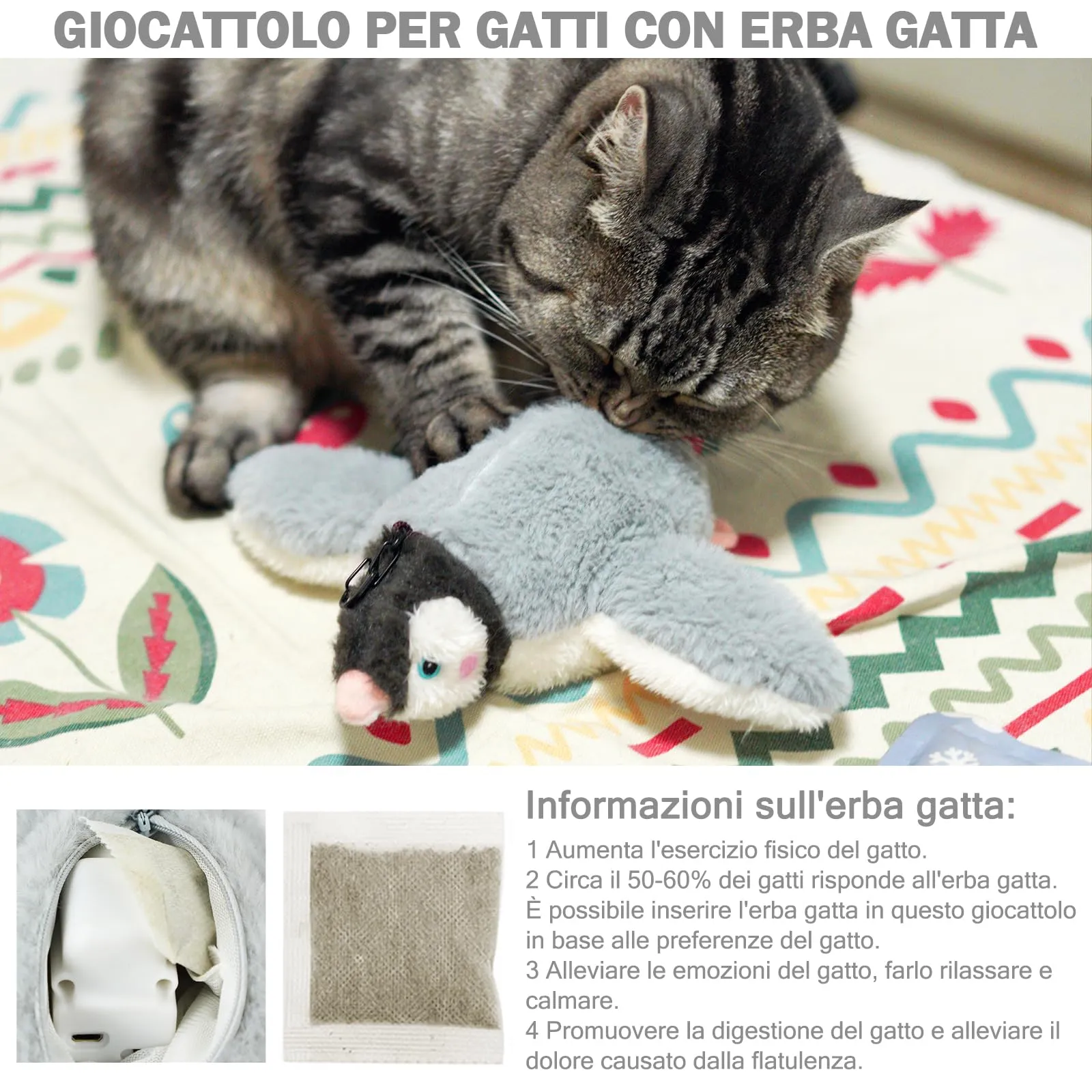 Nepfaivy Giocattolo Interattivo per Gatti a forma di Pinguino, Ricaricabile USB con Erba Gatta - immagine 2