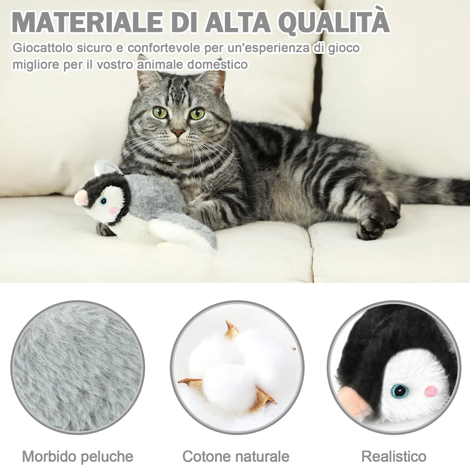 Nepfaivy Giocattolo Interattivo per Gatti a forma di Pinguino, Ricaricabile USB con Erba Gatta - immagine 3