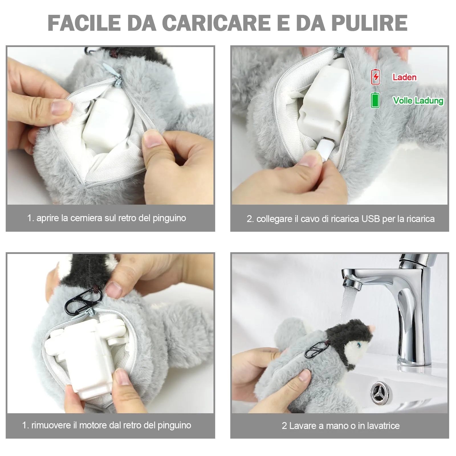 Nepfaivy Giocattolo Interattivo per Gatti a forma di Pinguino, Ricaricabile USB con Erba Gatta - immagine 5