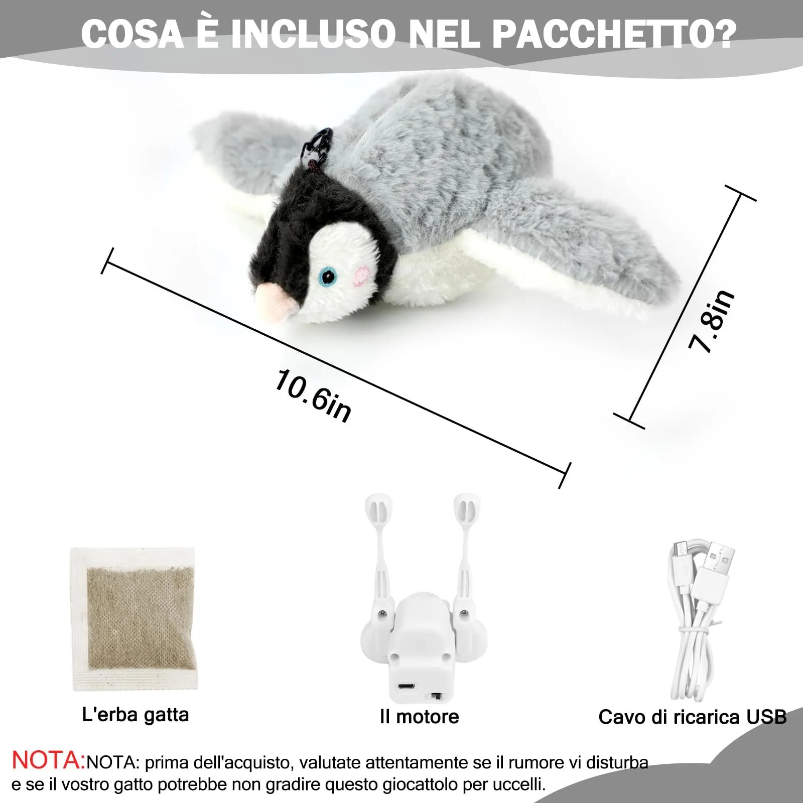 Nepfaivy Giocattolo Interattivo per Gatti a forma di Pinguino, Ricaricabile USB con Erba Gatta - immagine 6