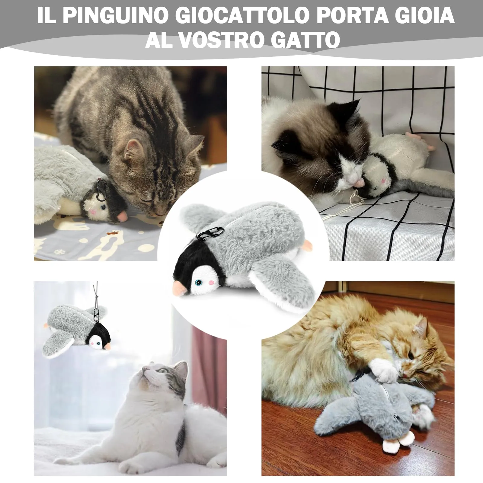 Nepfaivy Giocattolo Interattivo per Gatti a forma di Pinguino, Ricaricabile USB con Erba Gatta - immagine 7