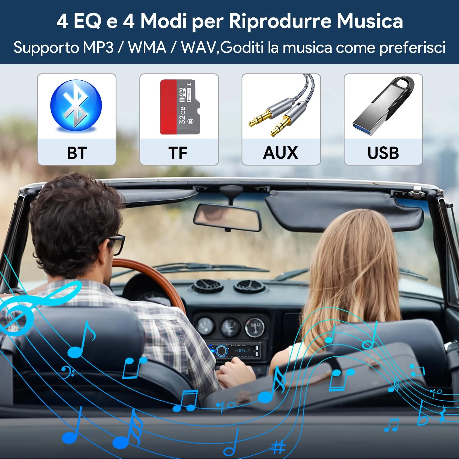 Wistrue Stereo Auto Bluetooth Autoradio 1 DIN FM Radio - immagine 5