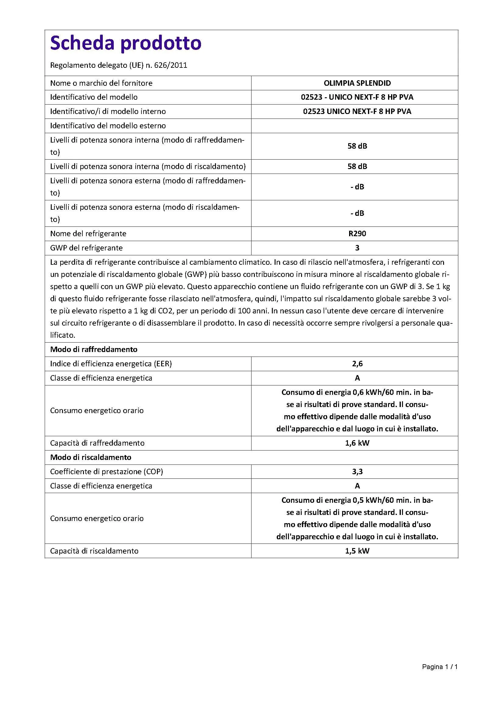 Olimpia Splendid Unico Next-F 8 HP PVA Climatizzatore senza Unità Esterna, 2,1 kW, Classe A - immagine 7