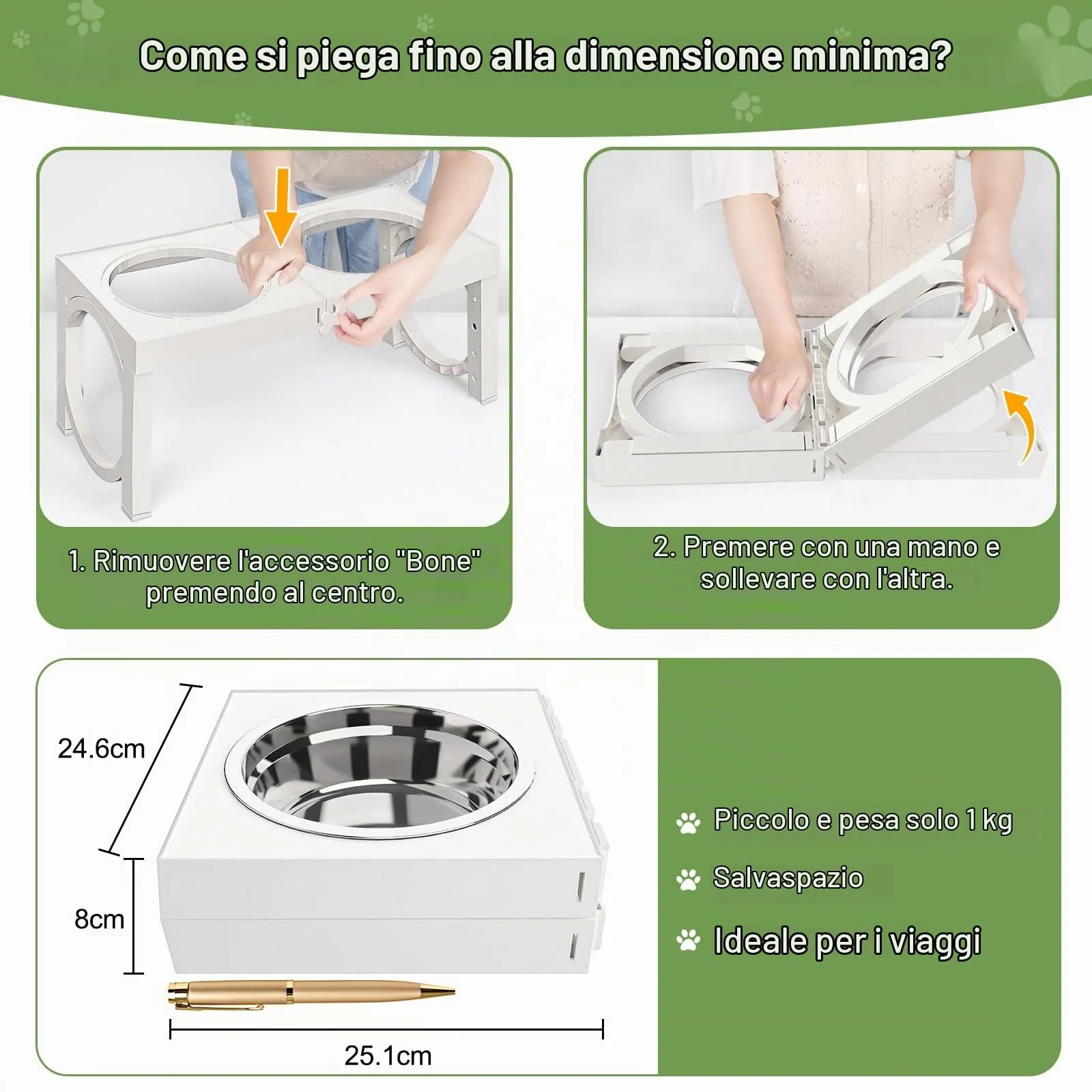 X XBEN Ciotole Rialzate per Cani, 5 Altezze Regolabili, 2 Ciotole in Acciaio Inox da 1200 ML, Pieghevole e Antiscivolo - immagine 4