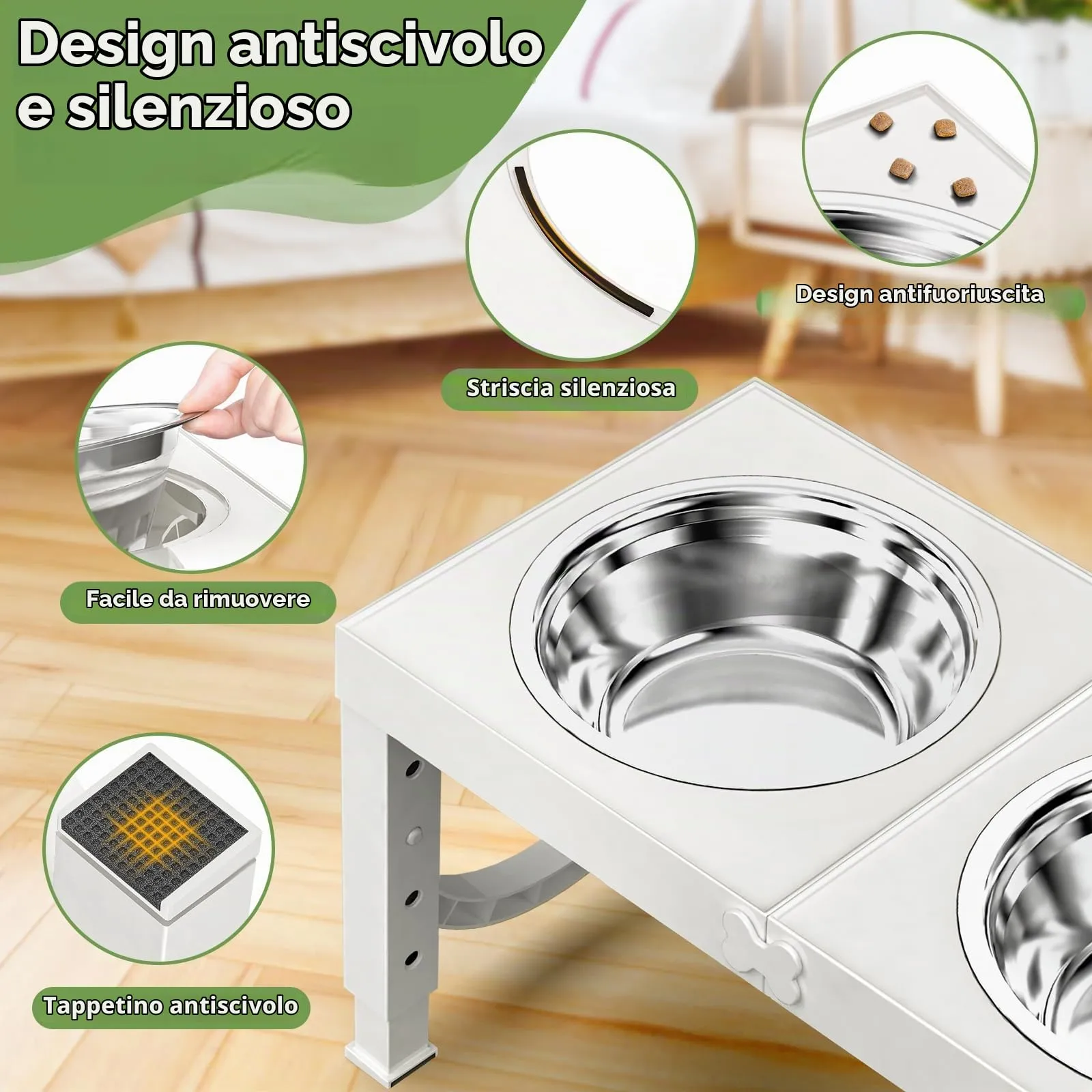 X XBEN Ciotole Rialzate per Cani, 5 Altezze Regolabili, 2 Ciotole in Acciaio Inox da 1200 ML, Pieghevole e Antiscivolo - immagine 5