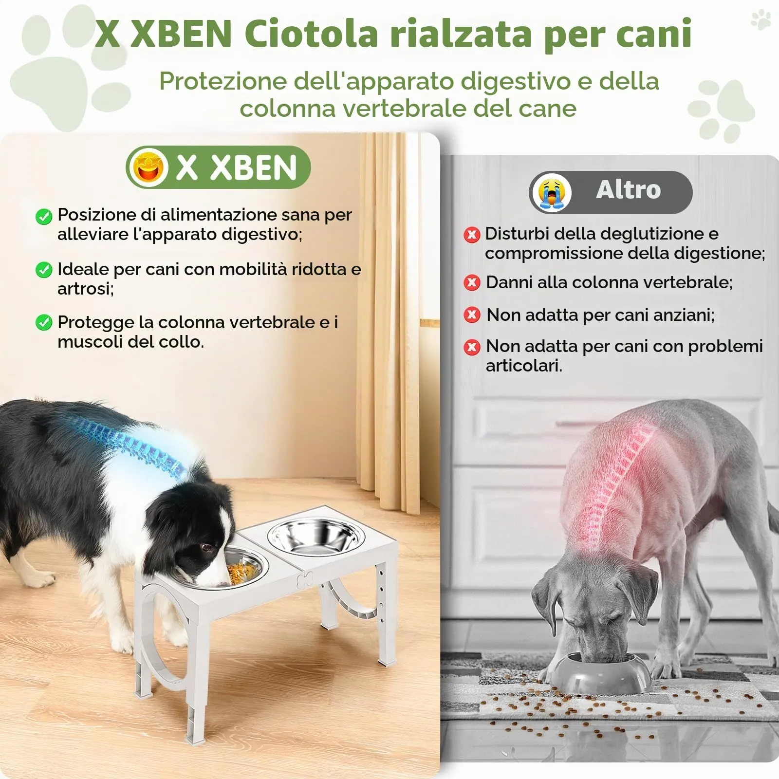 X XBEN Ciotole Rialzate per Cani, 5 Altezze Regolabili, 2 Ciotole in Acciaio Inox da 1200 ML, Pieghevole e Antiscivolo - immagine 7