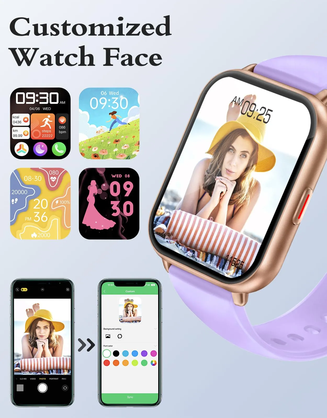 RUIMEN Smartwatch Donna Chiamate Bluetooth, AMOLED 1.83", Cardiofrequenzimetro, Saturazione Ossigeno, Monitoraggio Sonno e Ciclo Mestruale, Viola Chiaro - immagine 4
