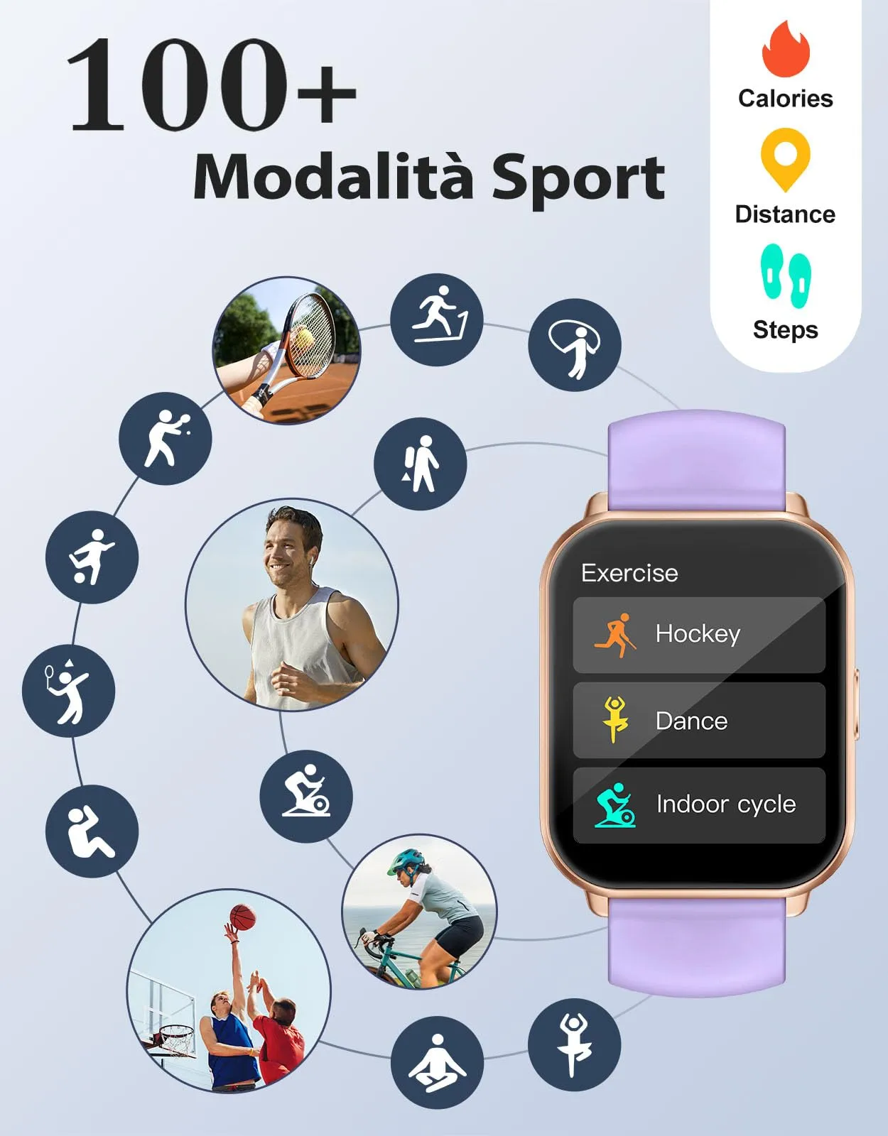 RUIMEN Smartwatch Donna Chiamate Bluetooth, AMOLED 1.83", Cardiofrequenzimetro, Saturazione Ossigeno, Monitoraggio Sonno e Ciclo Mestruale, Viola Chiaro - immagine 8