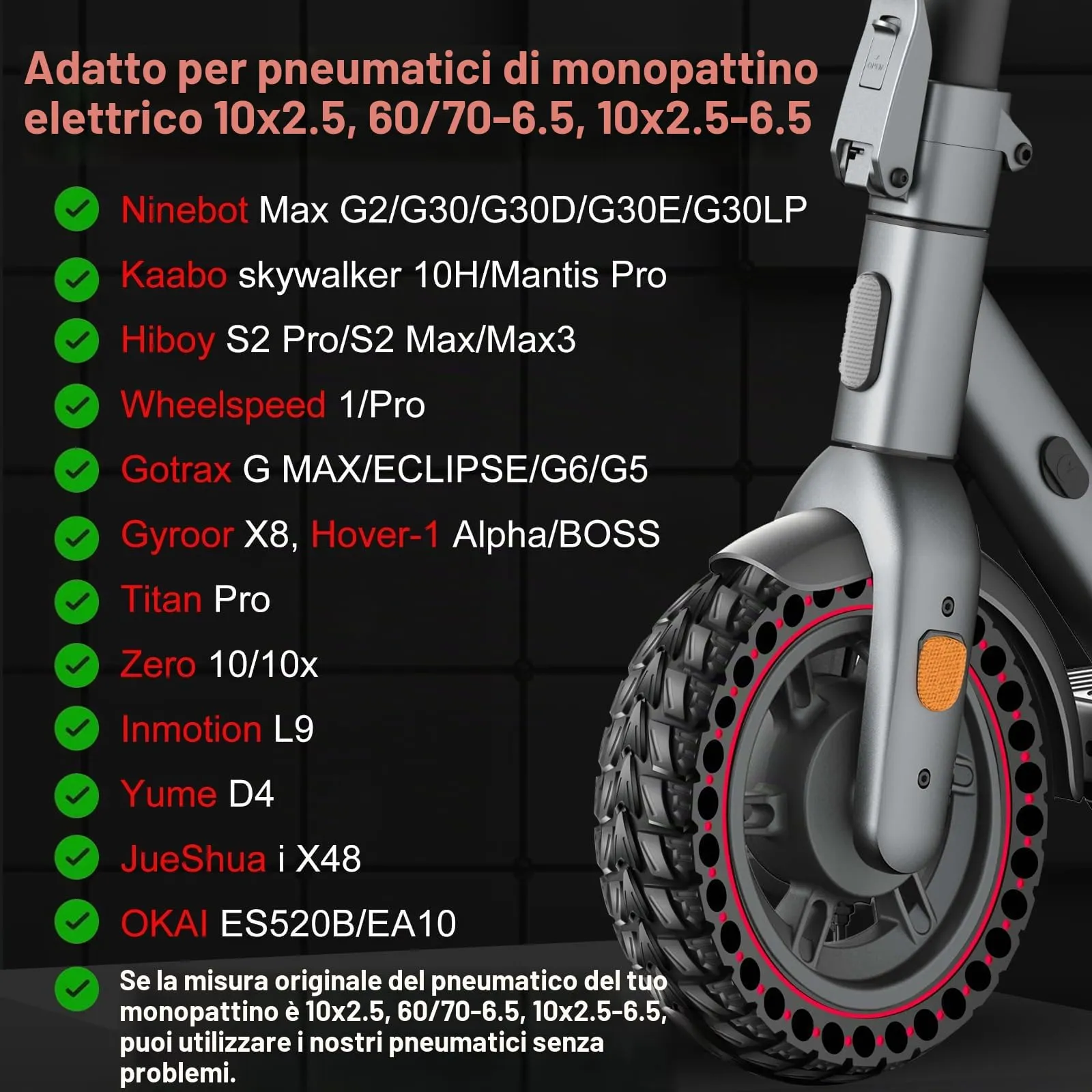 BANGTING Pneumatici Piene 10x2.50-6.5 per Monopattino Elettrico Segway Ninebot Max G2/G30/G30D/G30E/G30LP/G30D II/G30 Max (Rosso) - immagine 2