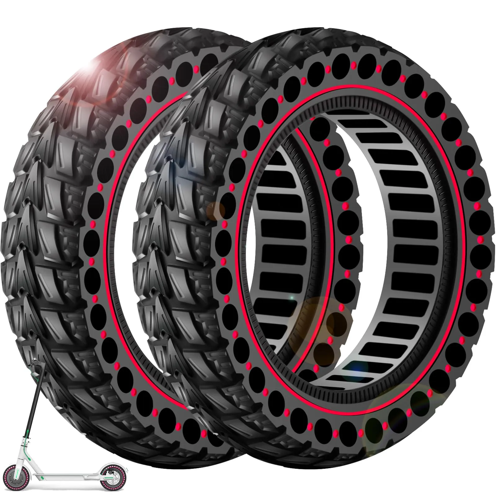 BANGTING Pneumatici Gomme Piene 10x2.50-6.5 per Monopattino Elettrico, Compatibili con Segway Ninebot Max G2/G30/G30D/G30E/G30LP/G30D II/G30 Max (Rosso, 2 Pezzi) - immagine 1