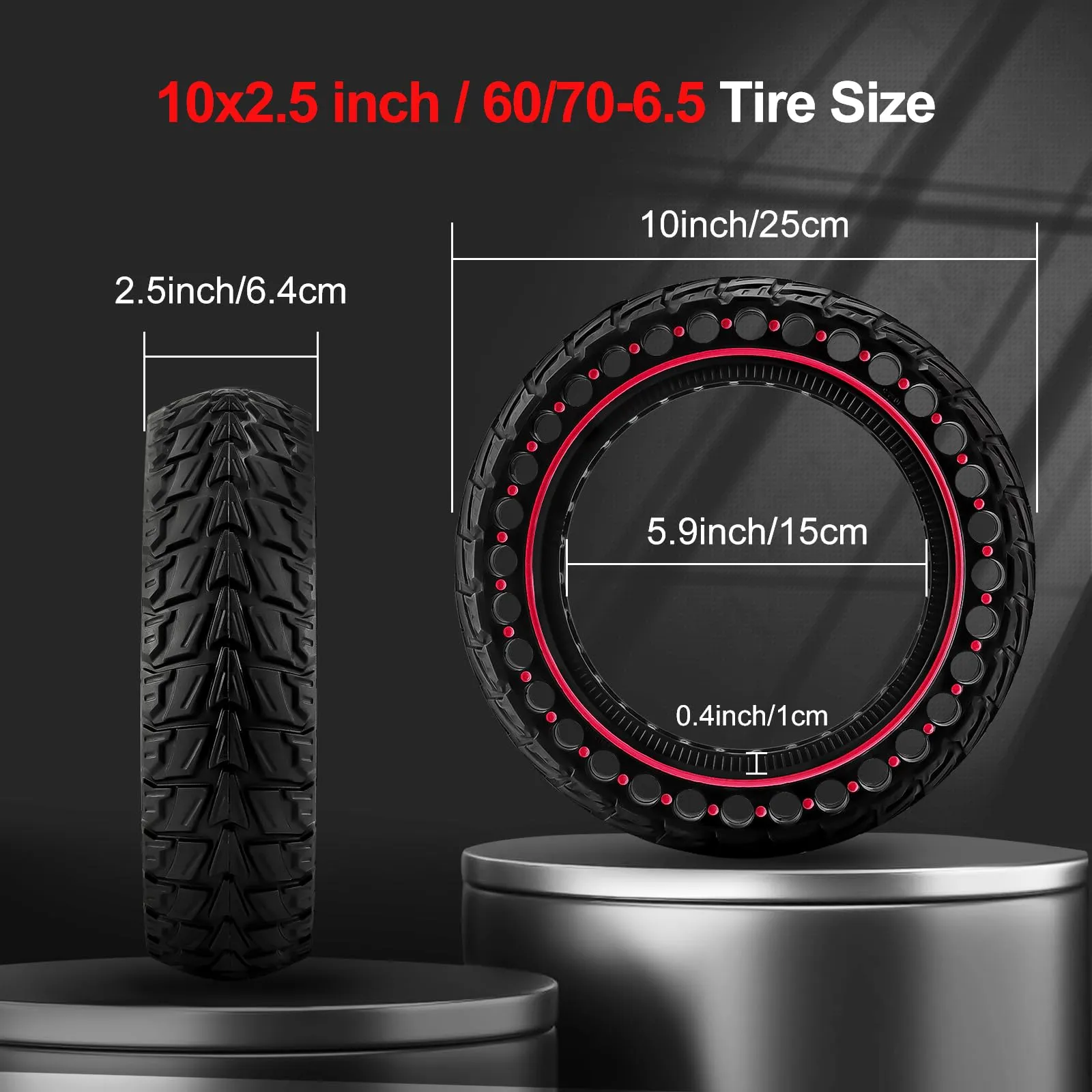 BANGTING Pneumatici Gomme Piene 10x2.50-6.5 per Monopattino Elettrico, Compatibili con Segway Ninebot Max G2/G30/G30D/G30E/G30LP/G30D II/G30 Max (Rosso, 2 Pezzi) - immagine 3