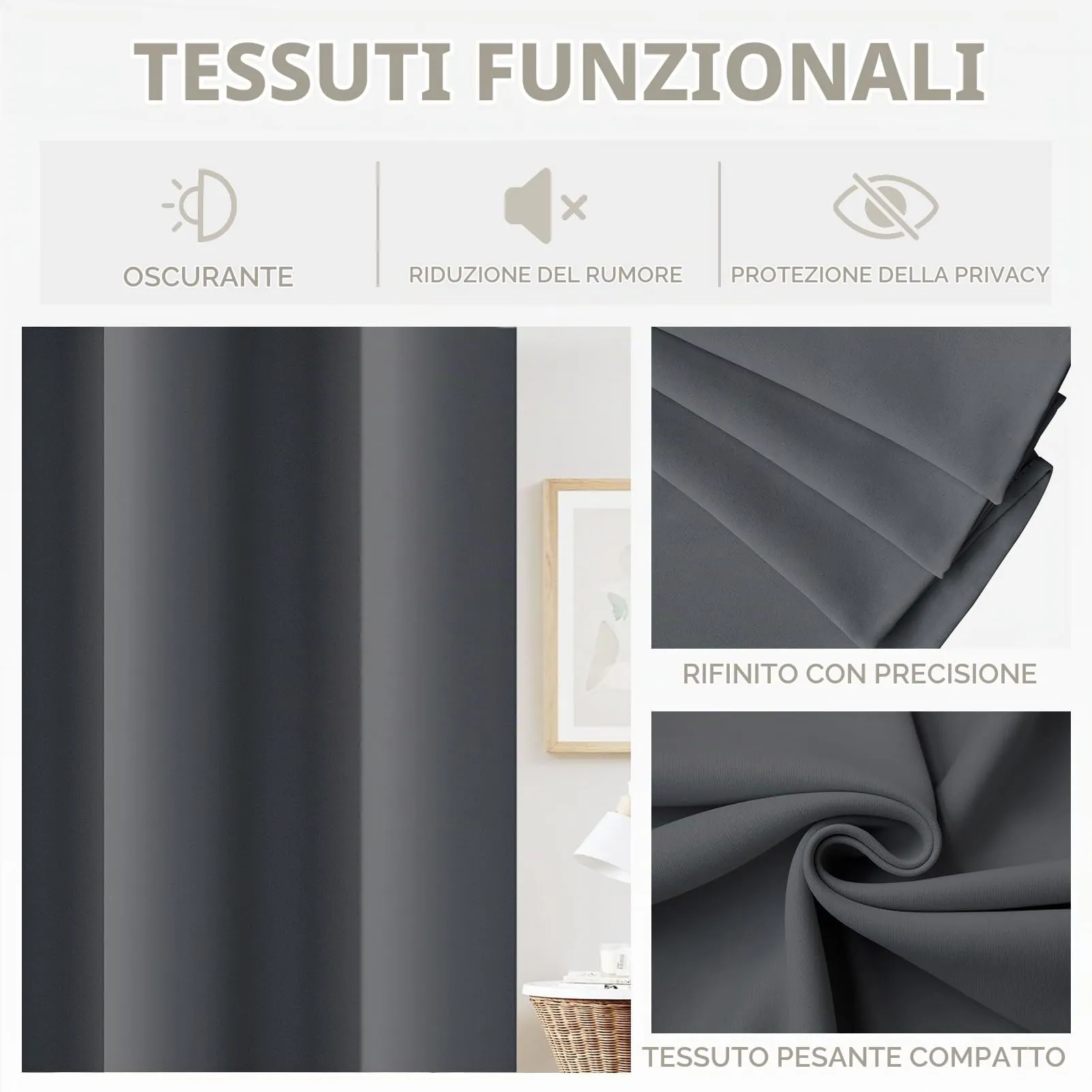 JCyh Tende Oscuranti con Bastone Estensibile, 1 Pannello 132 x 210 cm, Grigio - immagine 4