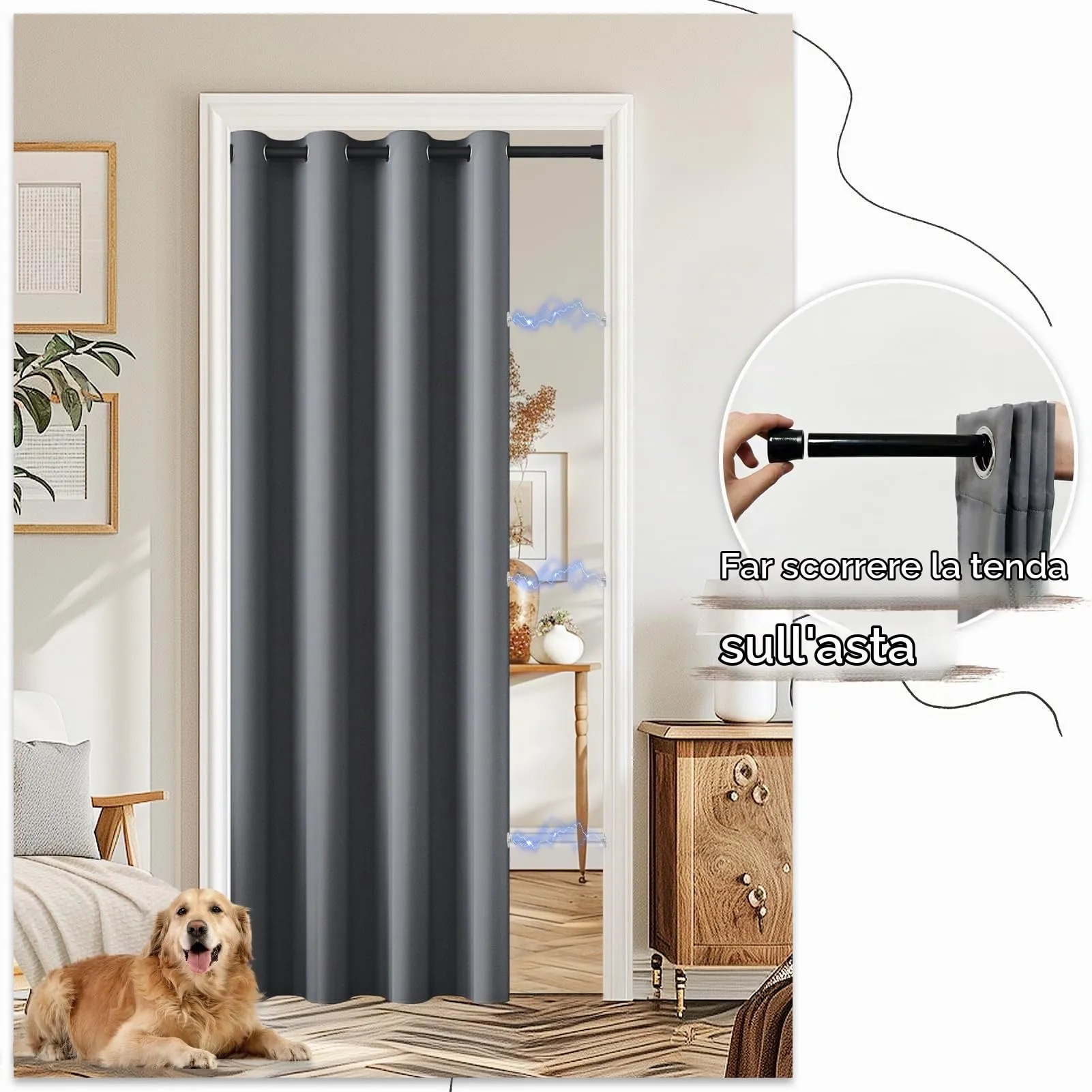 JCyh Tende Oscuranti con Bastone Estensibile, 1 Pannello 132 x 210 cm, Grigio - immagine 5