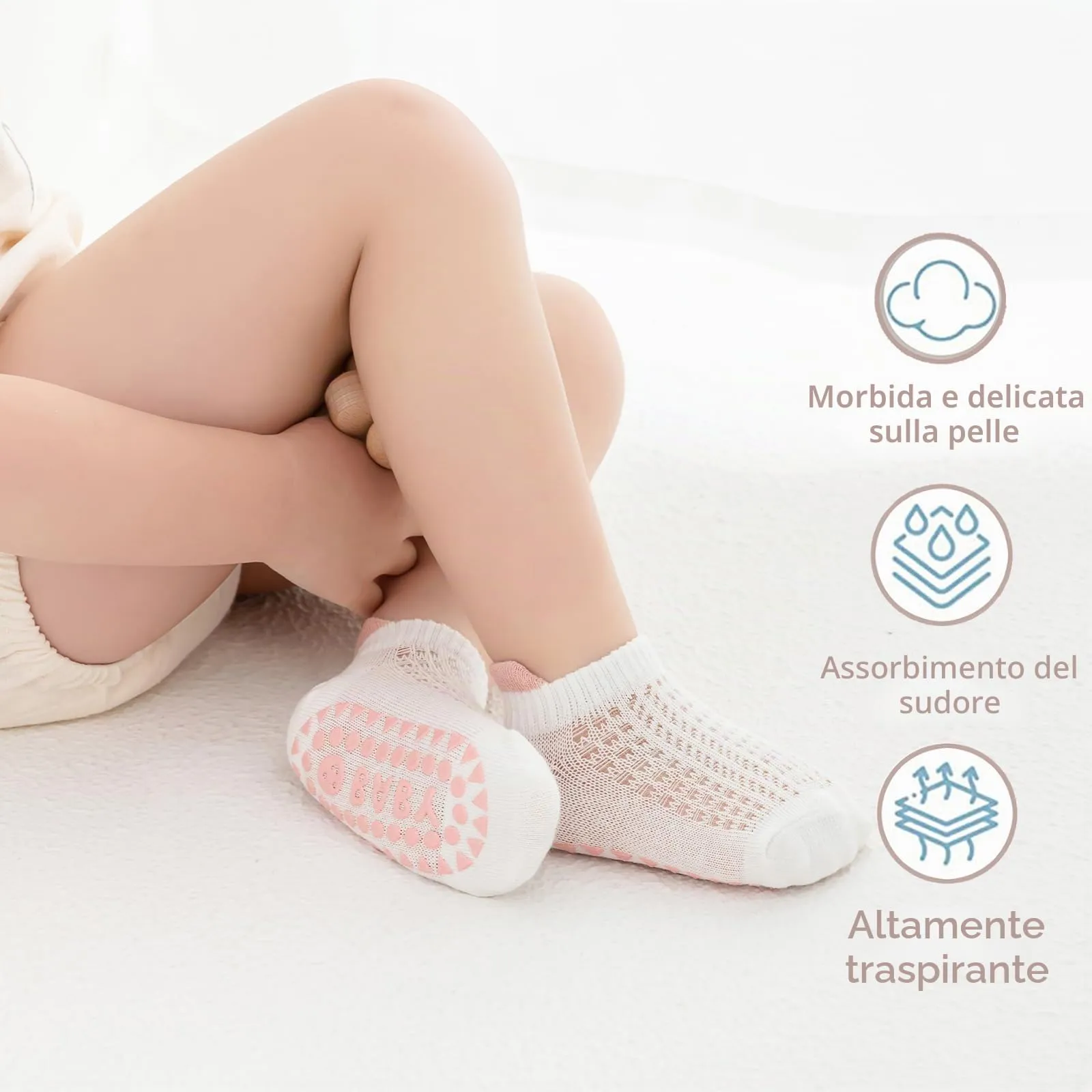 YANWANG Calzini Antiscivolo per Bambini, 8 Paia, Rosa, 0-1Y - immagine 4