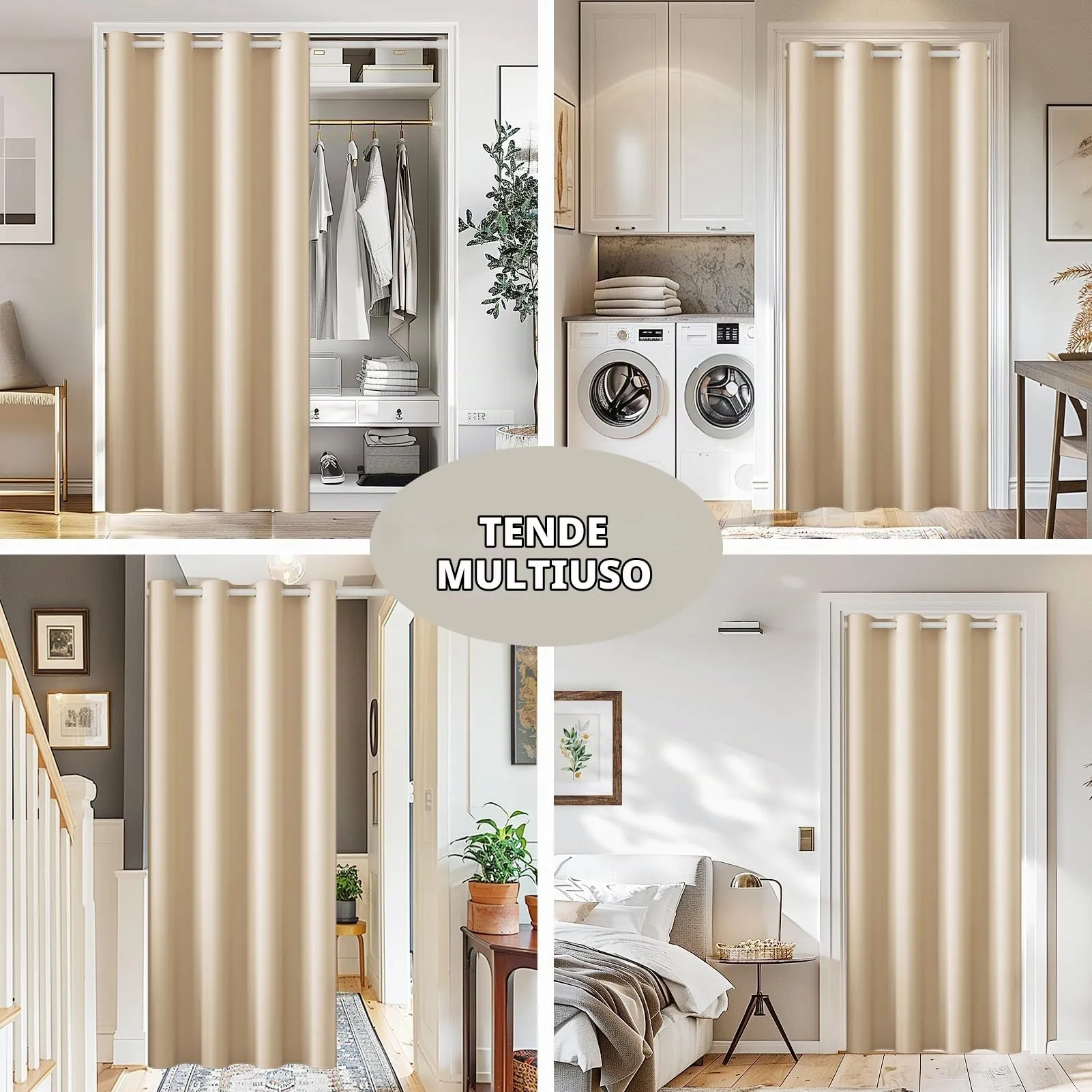 JCyh Tenda Oscurante Termica per Porta con Asta Telescopica, 132x200cm, Beige - immagine 3