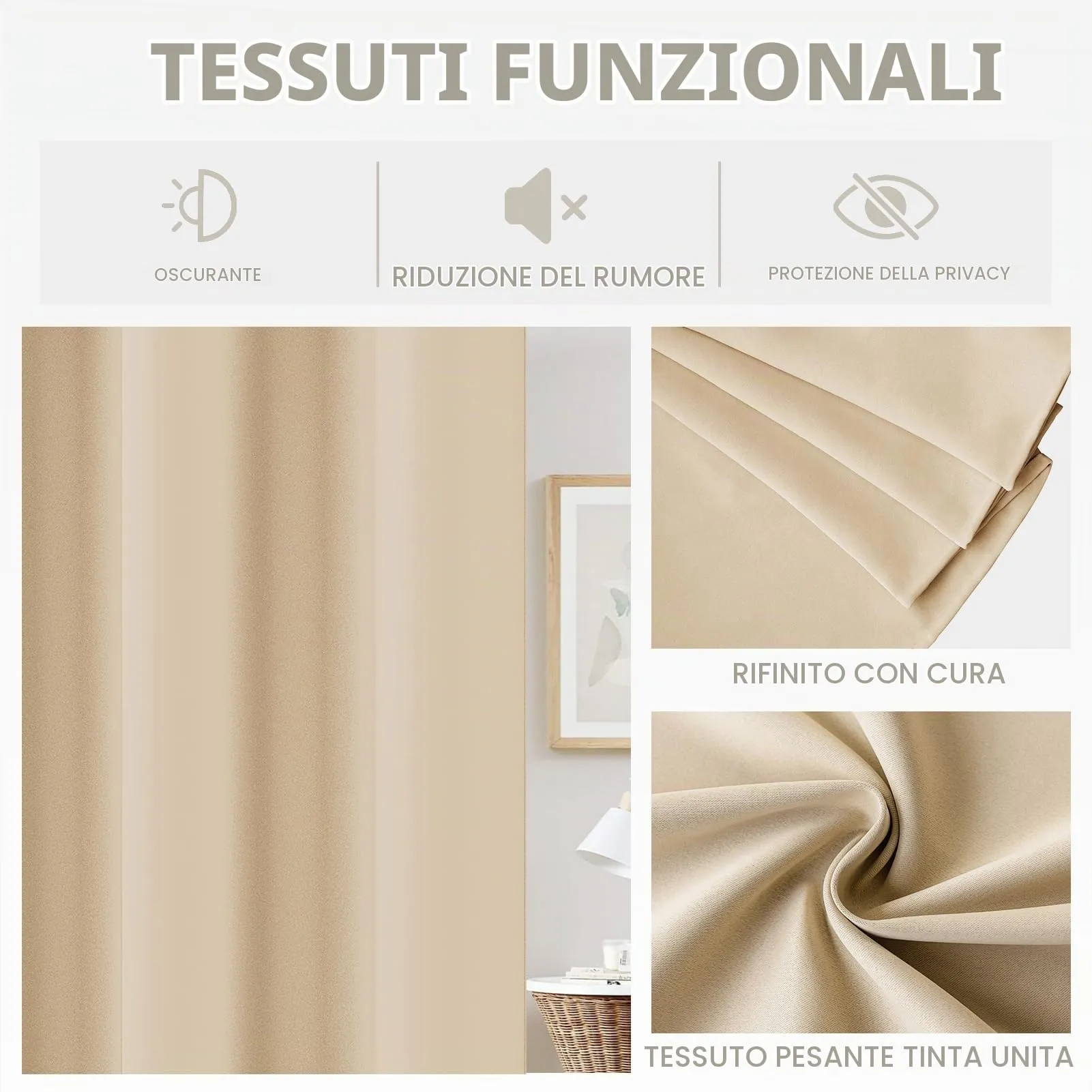 JCyh Tenda Oscurante Termica per Porta con Asta Telescopica, 132x200cm, Beige - immagine 4