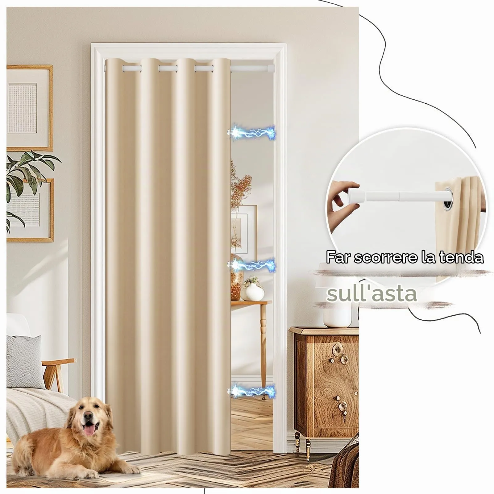 JCyh Tenda Oscurante Termica per Porta con Asta Telescopica, 132x200cm, Beige - immagine 5