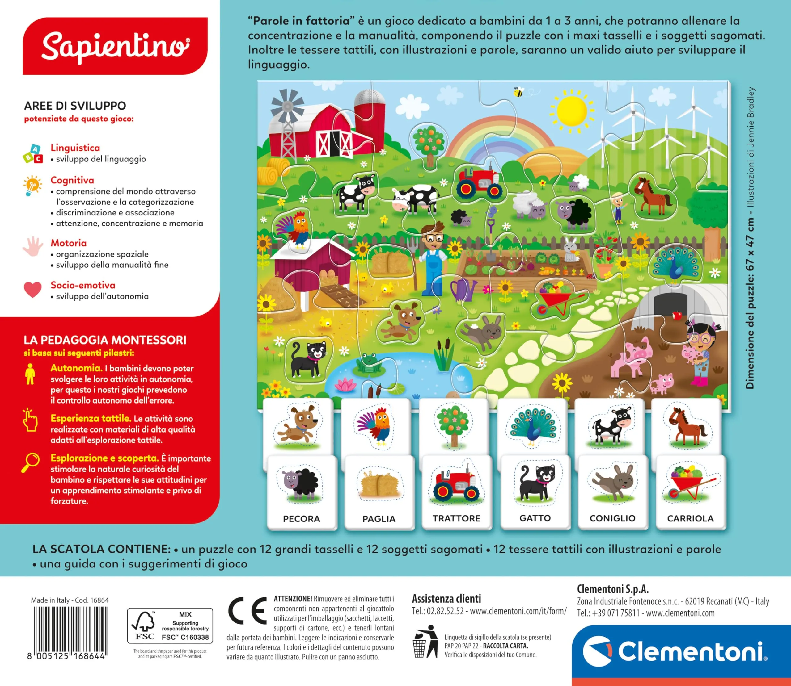 Clementoni Sapientino Montessori Parole in Fattoria, Gioco Educativo con Puzzle Animali, 1-3 Anni, 16864 - immagine 3