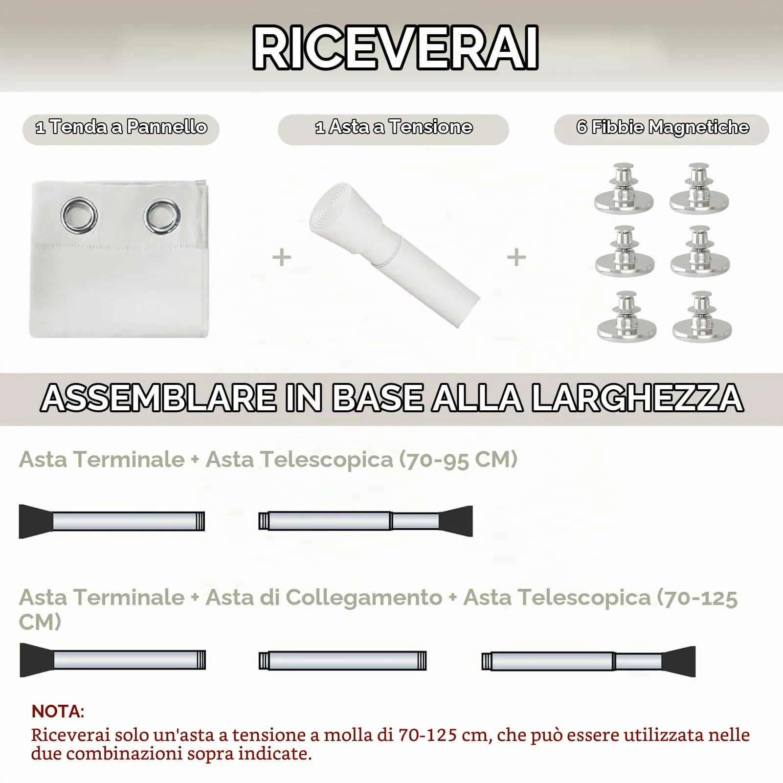 JCyh Tenda da Interno con Asta Telescopica e Pomelli Magnetici, Bianco, 132 x 210 cm - immagine 2