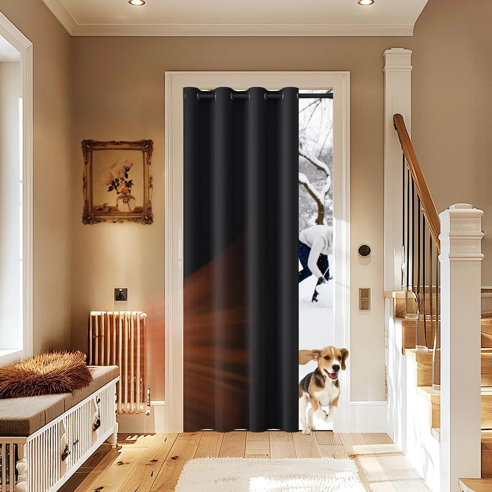 JCyh Tenda Oscurante da Interno con Bastone, 1 Pezzo Nero 132x210cm, Termica e Isolante - immagine 2