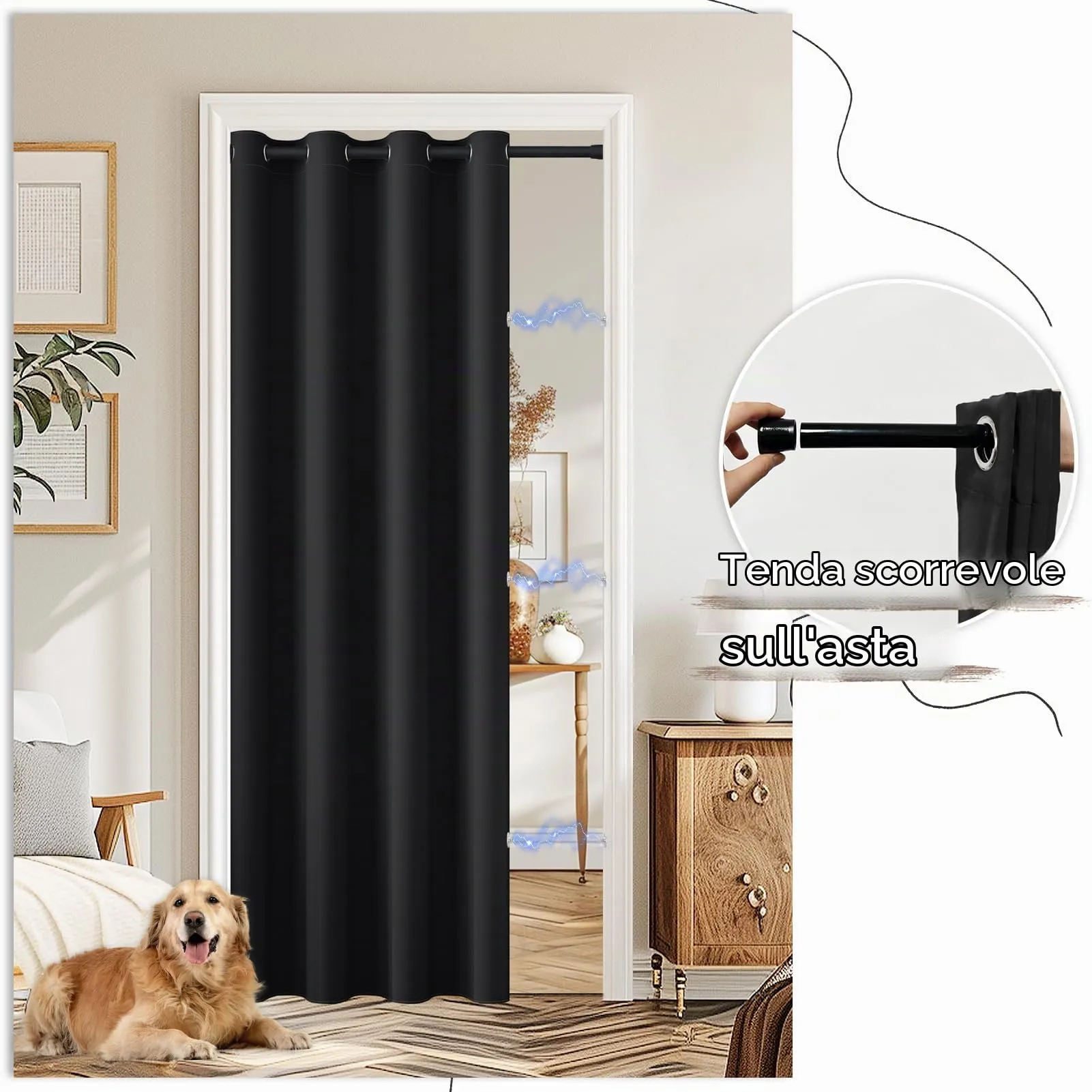 JCyh Tende Oscuranti con Bastone Estensibile 70-125cm, 1 Pannello 132x200cm, Nero - immagine 4
