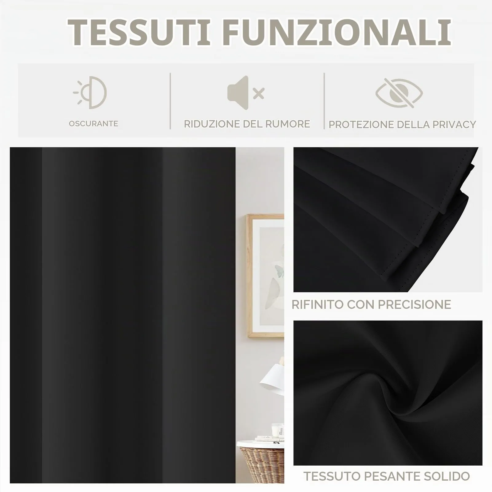 JCyh Tende Oscuranti con Bastone Estensibile 70-125cm, 1 Pannello 132x200cm, Nero - immagine 6