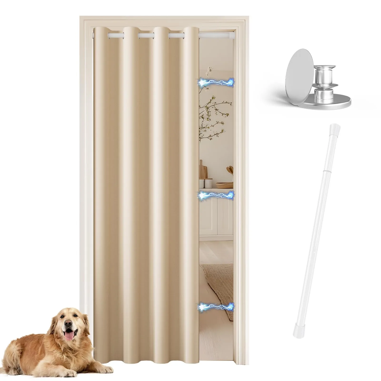 JCyh Tenda Oscurante per Porta con Asta Telescopica e Pomelli Magnetici, Beige, 132 x 195 cm - immagine 1