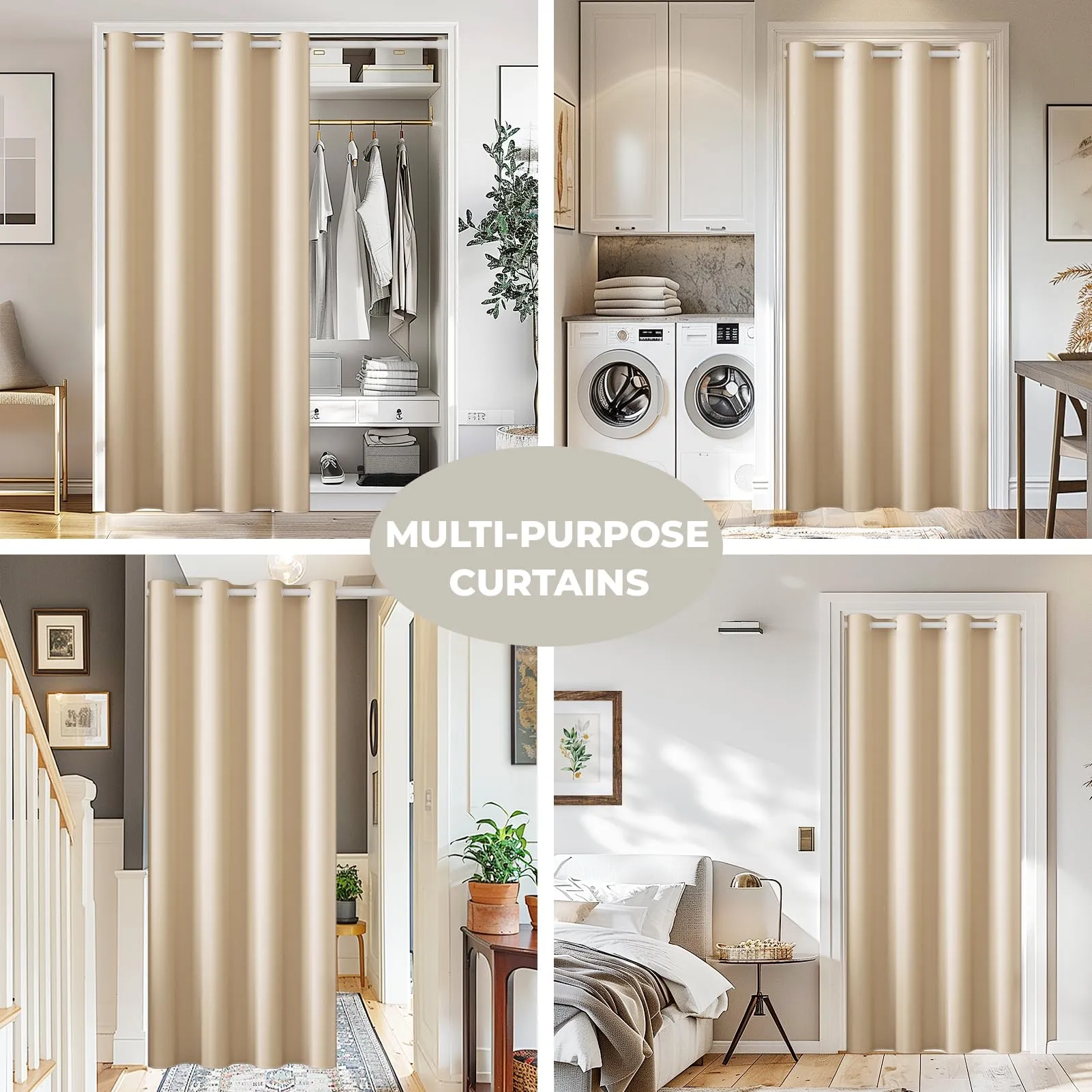 JCyh Tenda Oscurante per Porta con Asta Telescopica e Pomelli Magnetici, Beige, 132 x 195 cm - immagine 3