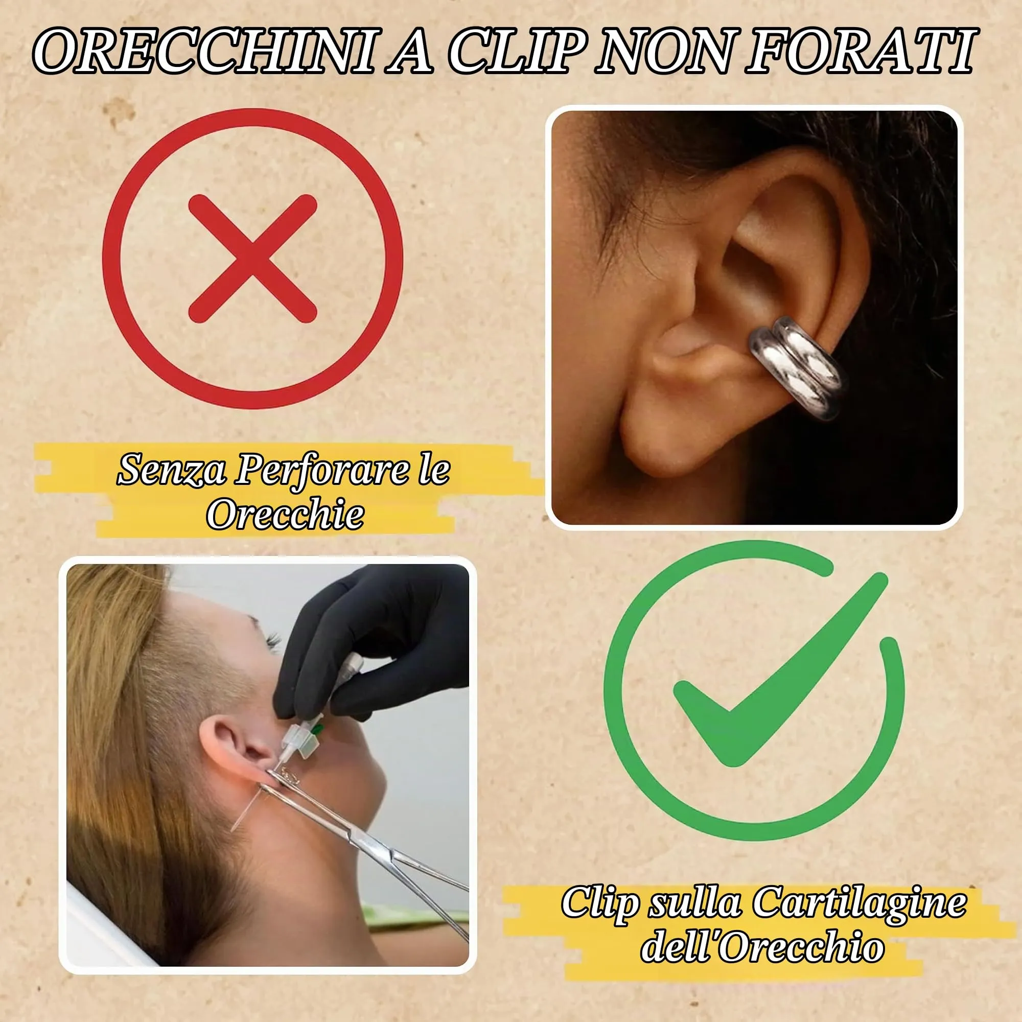 Frodete Orecchini a polsino senza piercing clip-on Huggie per cartilagine ed elice - immagine 5