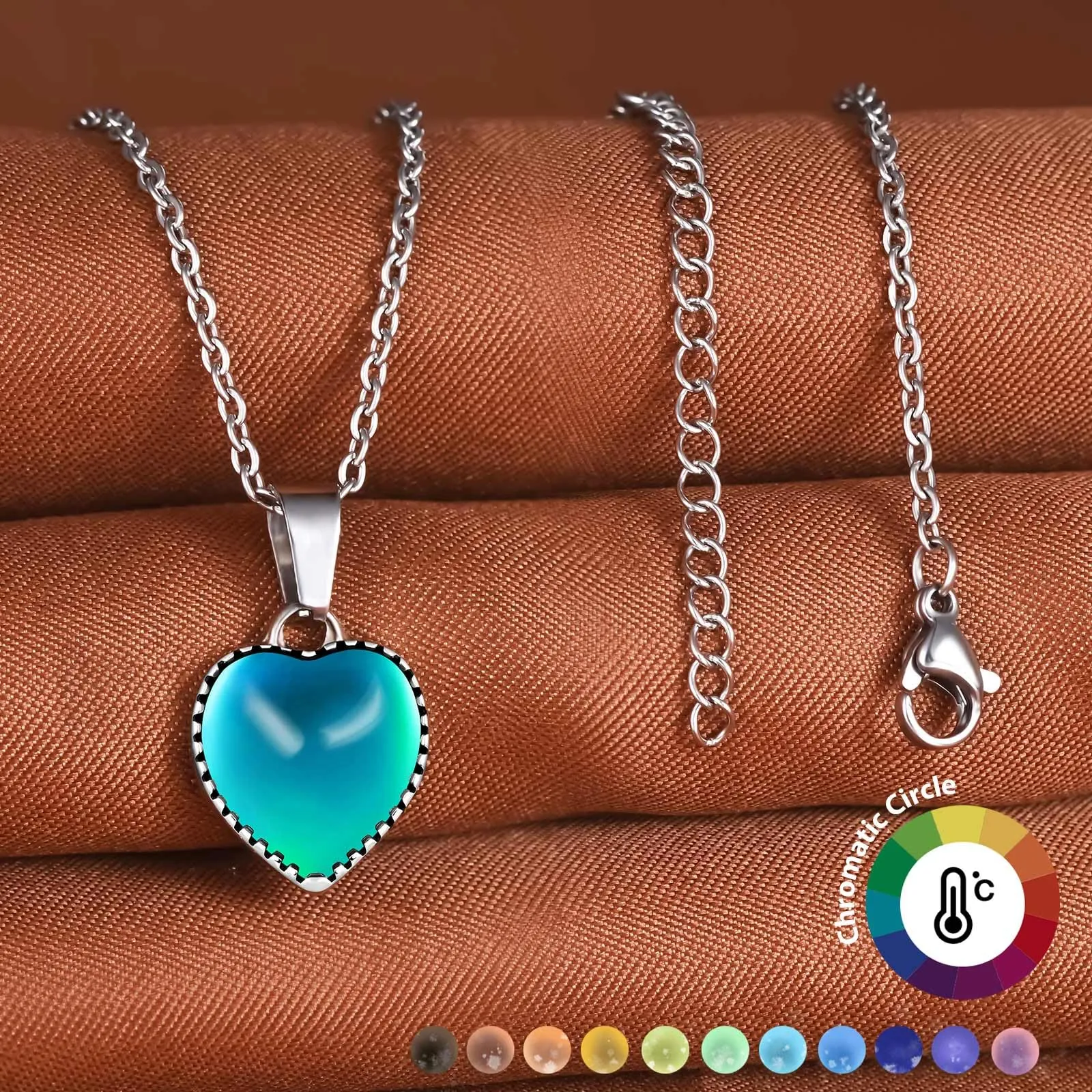 MicVivien Collana Emozioni con Ciondolo Cuore Cambia Colore in Acciaio Inox - immagine 3