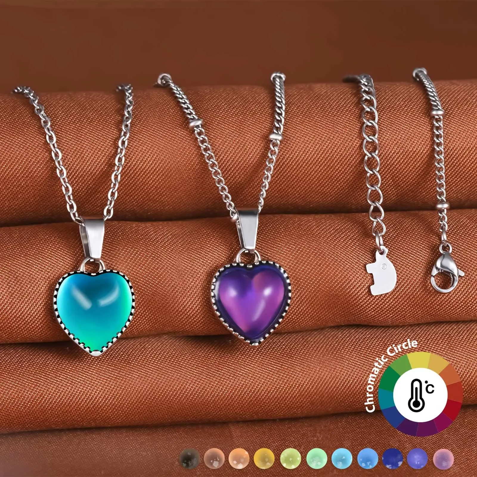 MicVivien Collana Emozioni Ciondolo Cuore Cambia Colore in Acciaio Inox - immagine 3