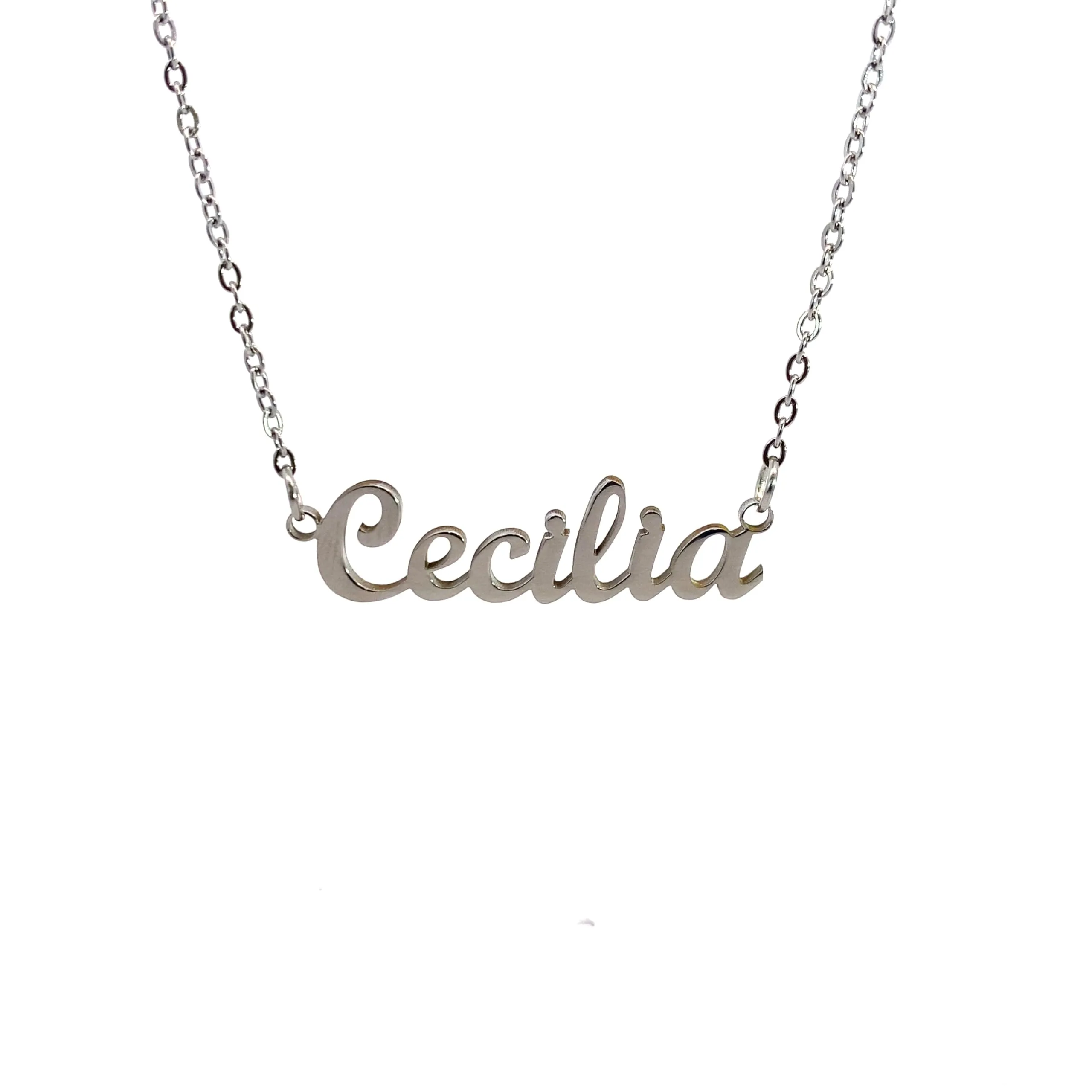 10:10 Collana Donna Nome Personalizzato in Acciaio Inox Anallergico, Finitura Lucida, Catena Sottile Regolabile (Cecilia) - immagine 1